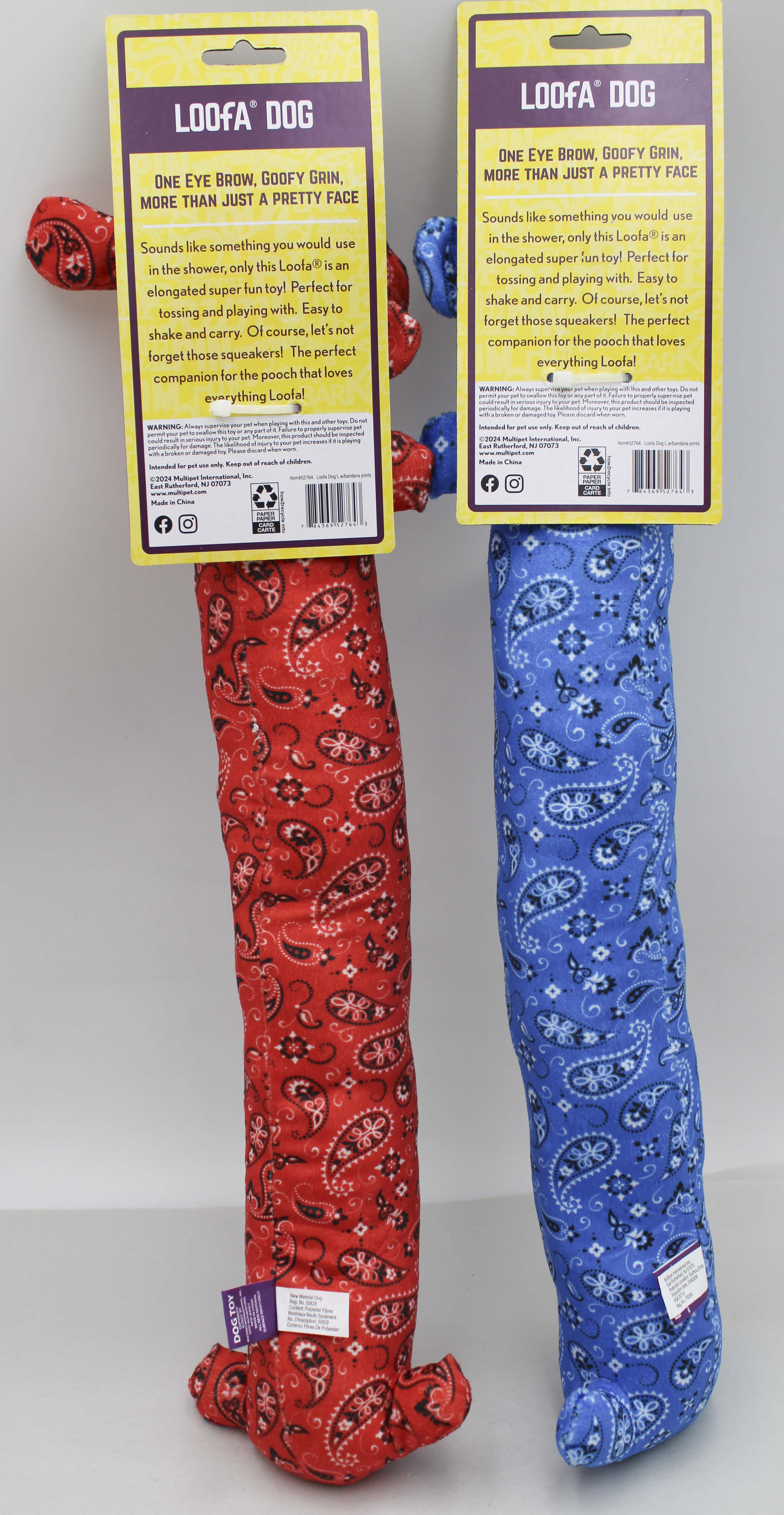MULTIPET LOOFA W/BANDANA (RED, BLUE) DOG TOY  18"