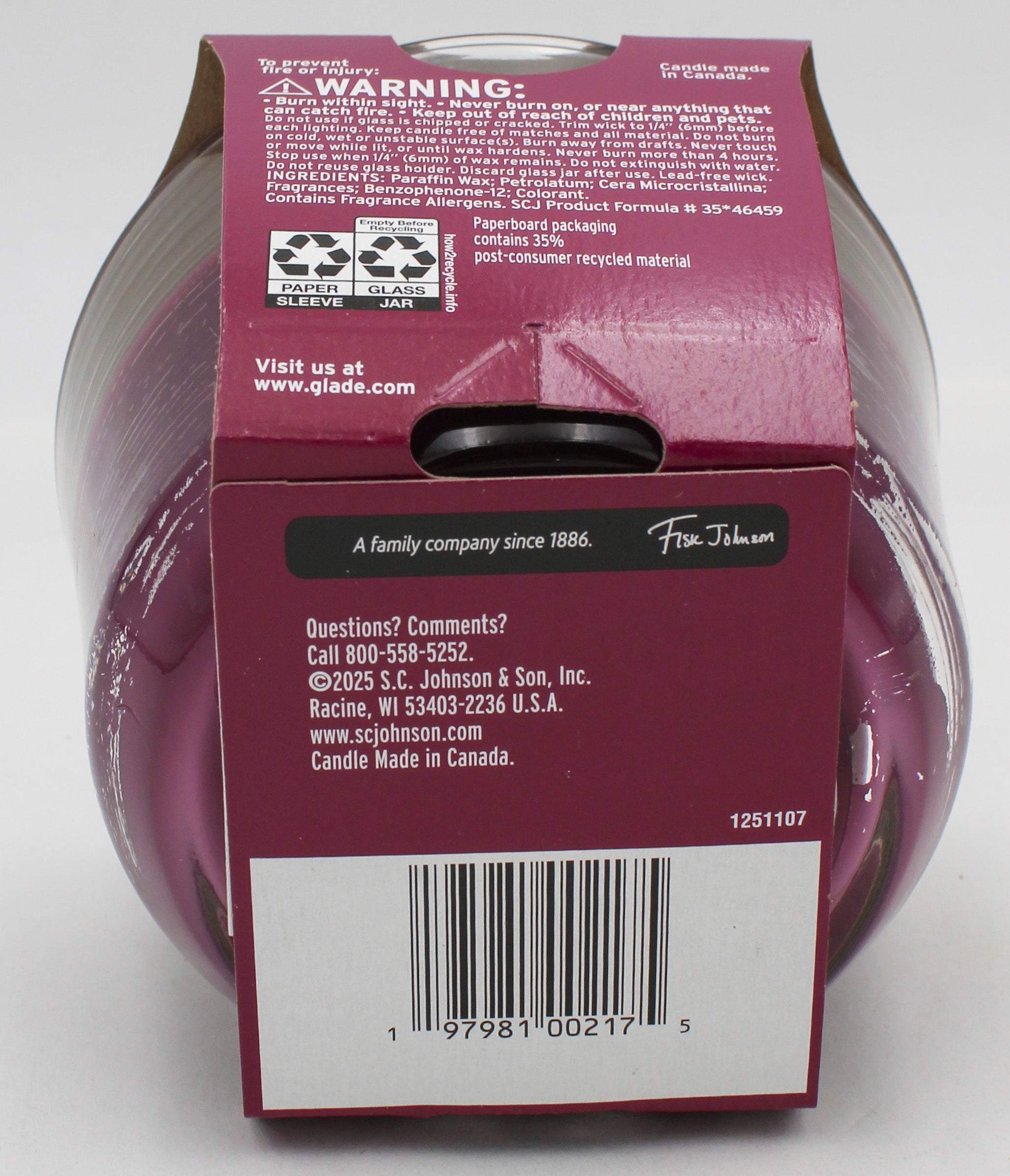 GLADE 3-WICK CANDLE BLACK CHERRY & CRANBERRY 6.8oz US