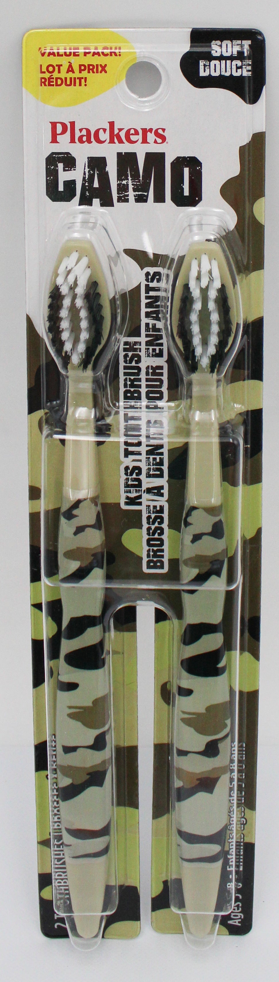 PLACKERS KIDS TOOTHBRUSH 2ct GREEN CAMO - SOFT NI