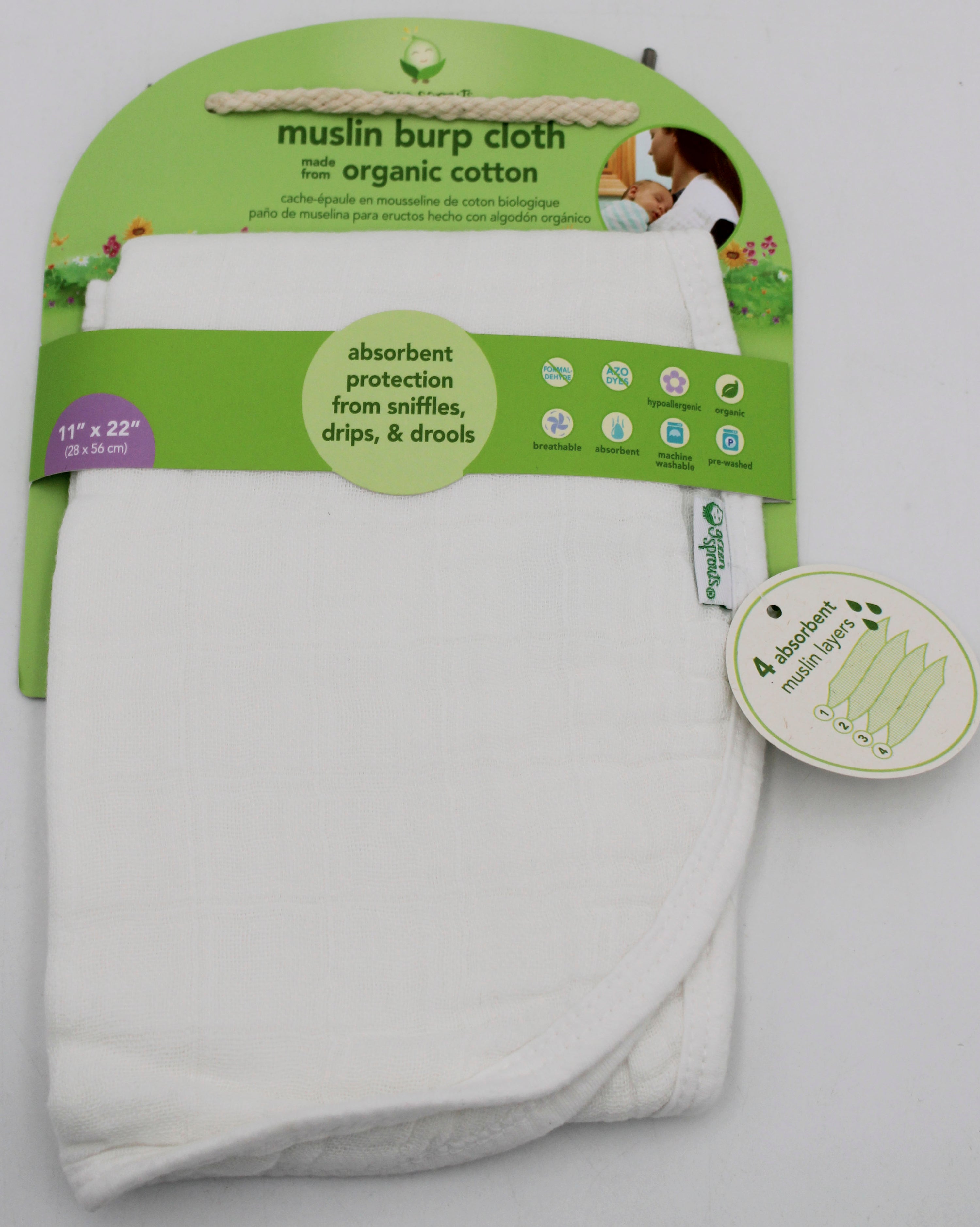 O2COOL 1CT MUSLIN BURP CLOTH - WHITE NI