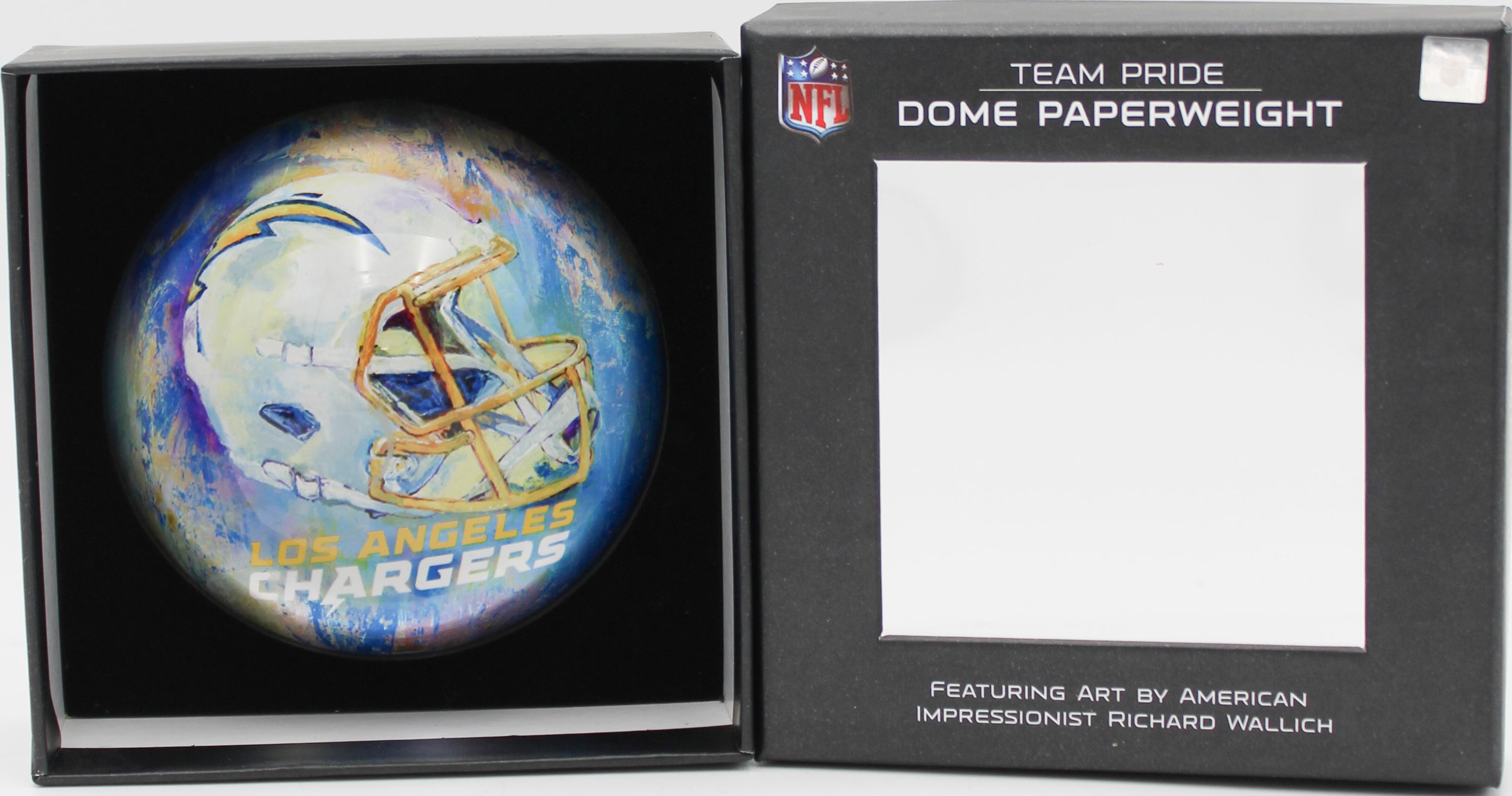 OFFICIALLY LICENCED LOS ANGELES CHARGERS GLASS DOME PAPERWEIGHT 4"