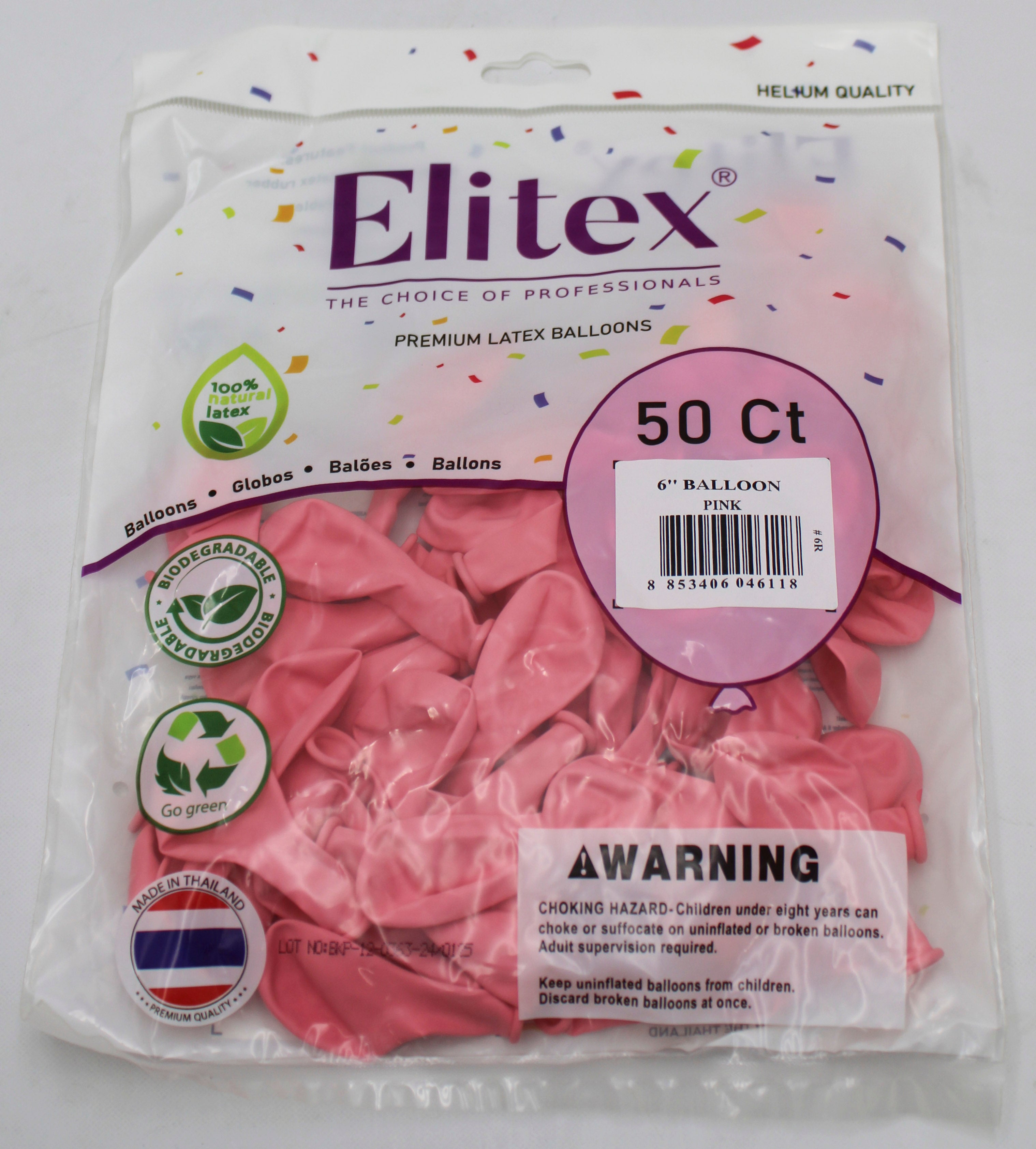 ELITEX 6" PINK ROUND BALLOON, 50 PACK
