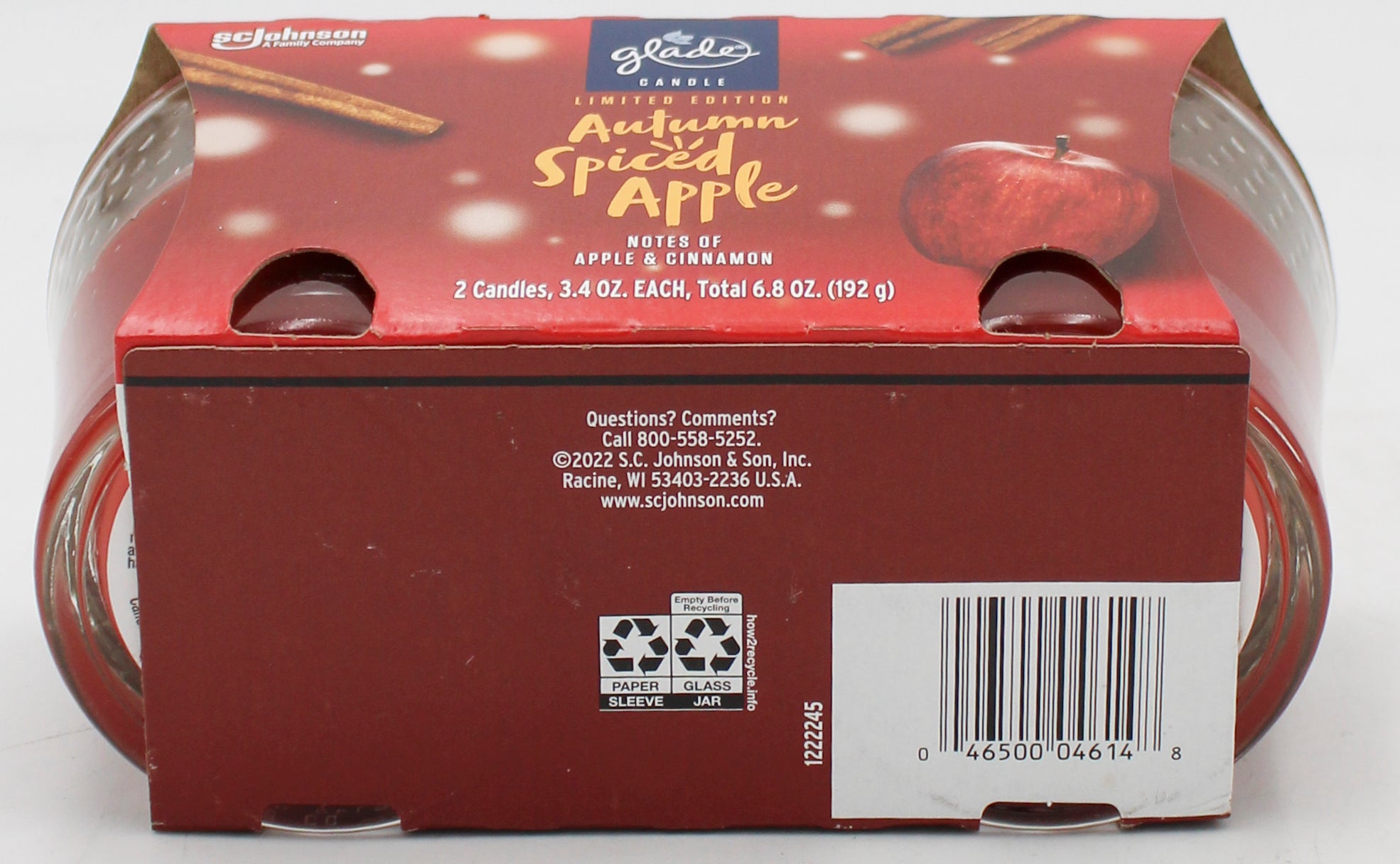 SP GLADE CANDLES 2PK AUTUMN SPICED APPLE & CINNAMON 3.4oz