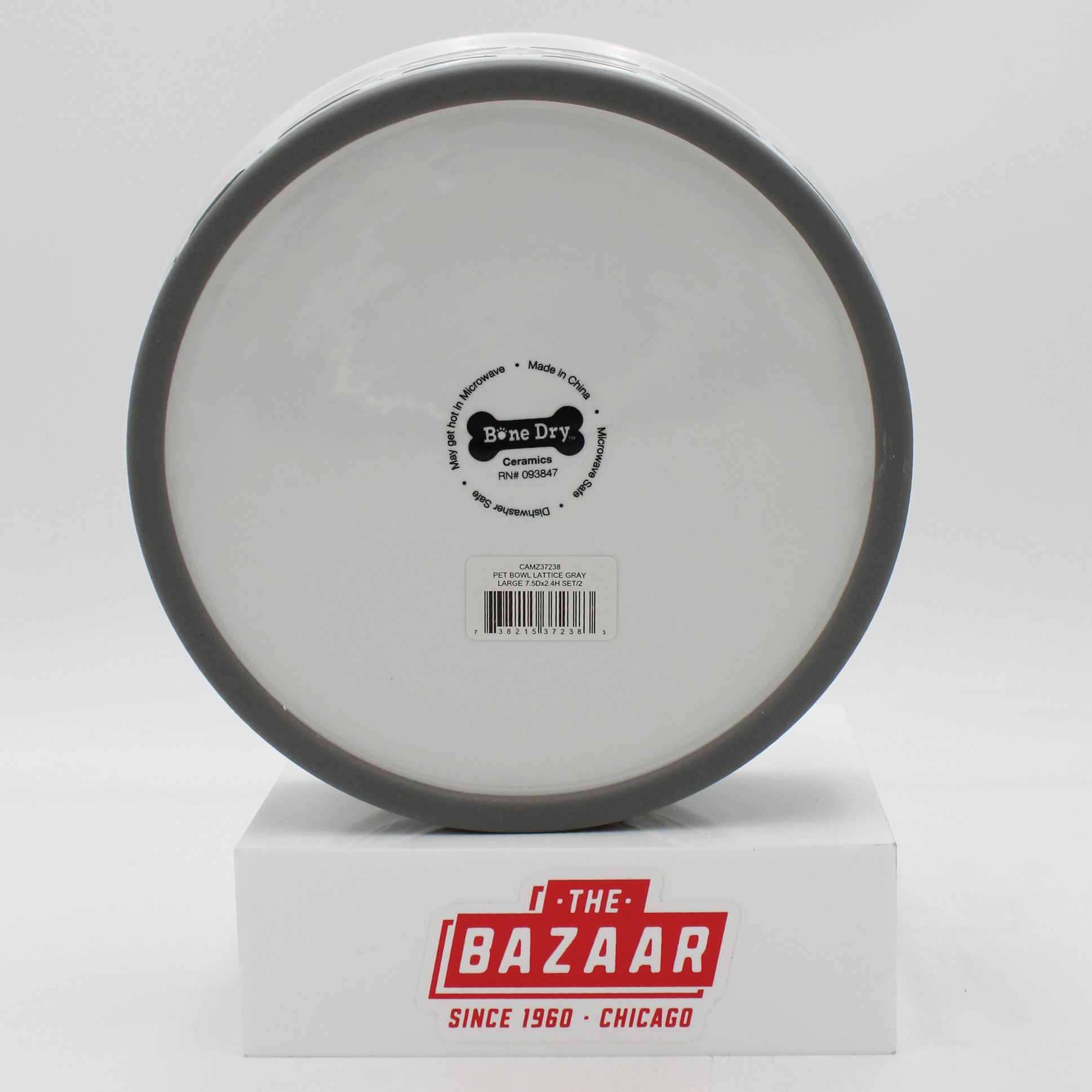 CERAMIC PET BOWL - LATTICE GRAY - LARGE 7.5Dx2.4H