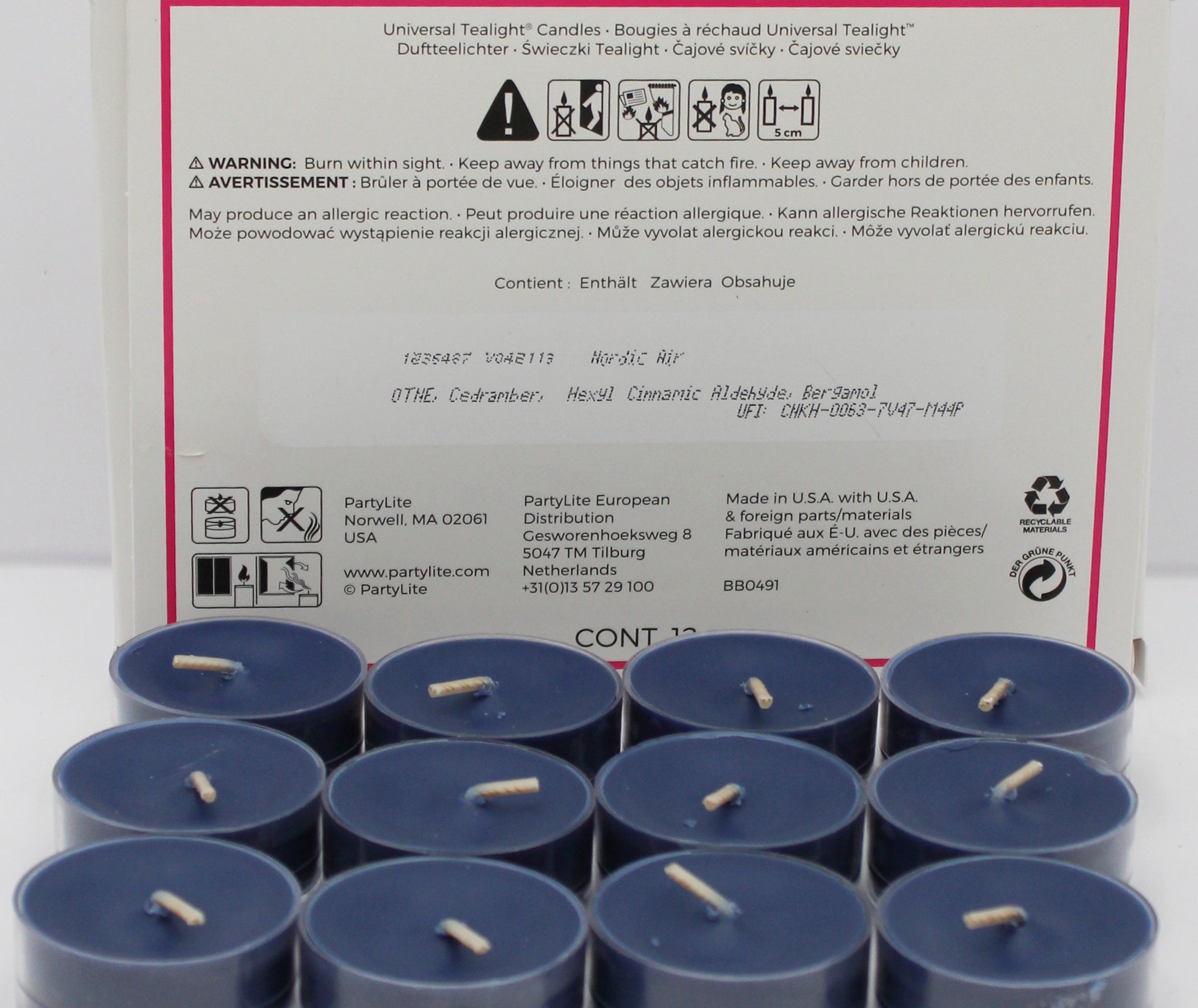 PARTYLITE NORDIC AIR UNIVERSAL 12-PIECE TEALIGHT CANDLES