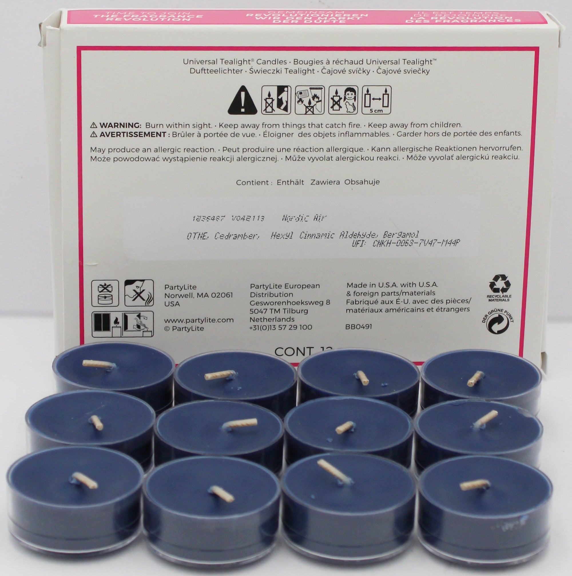 PARTYLITE NORDIC AIR UNIVERSAL 12-PIECE TEALIGHT CANDLES
