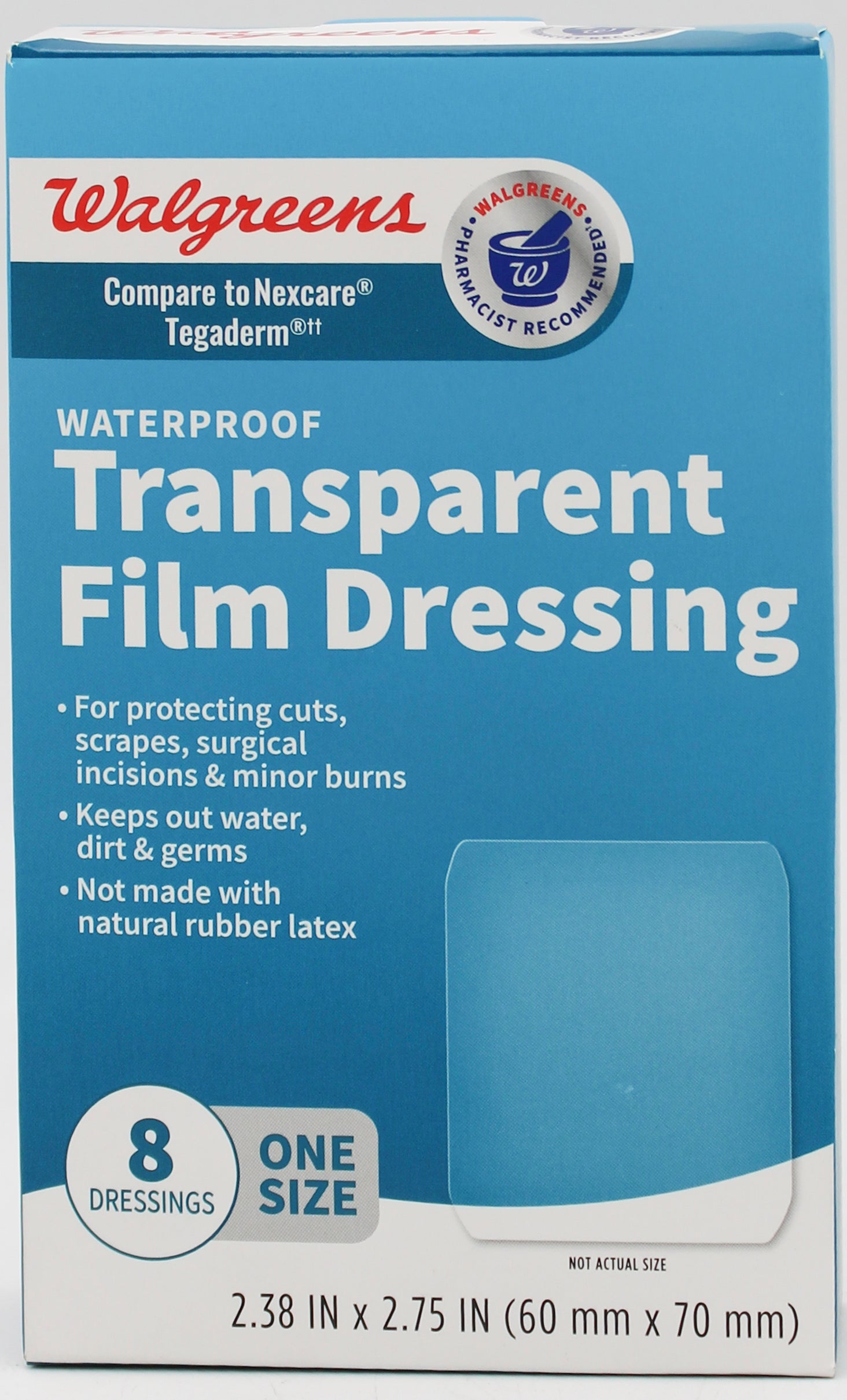 WALGREENS WATERPROOF TRANSPARENT FILM DRESSING 2.38"x2.75" 8ct NI