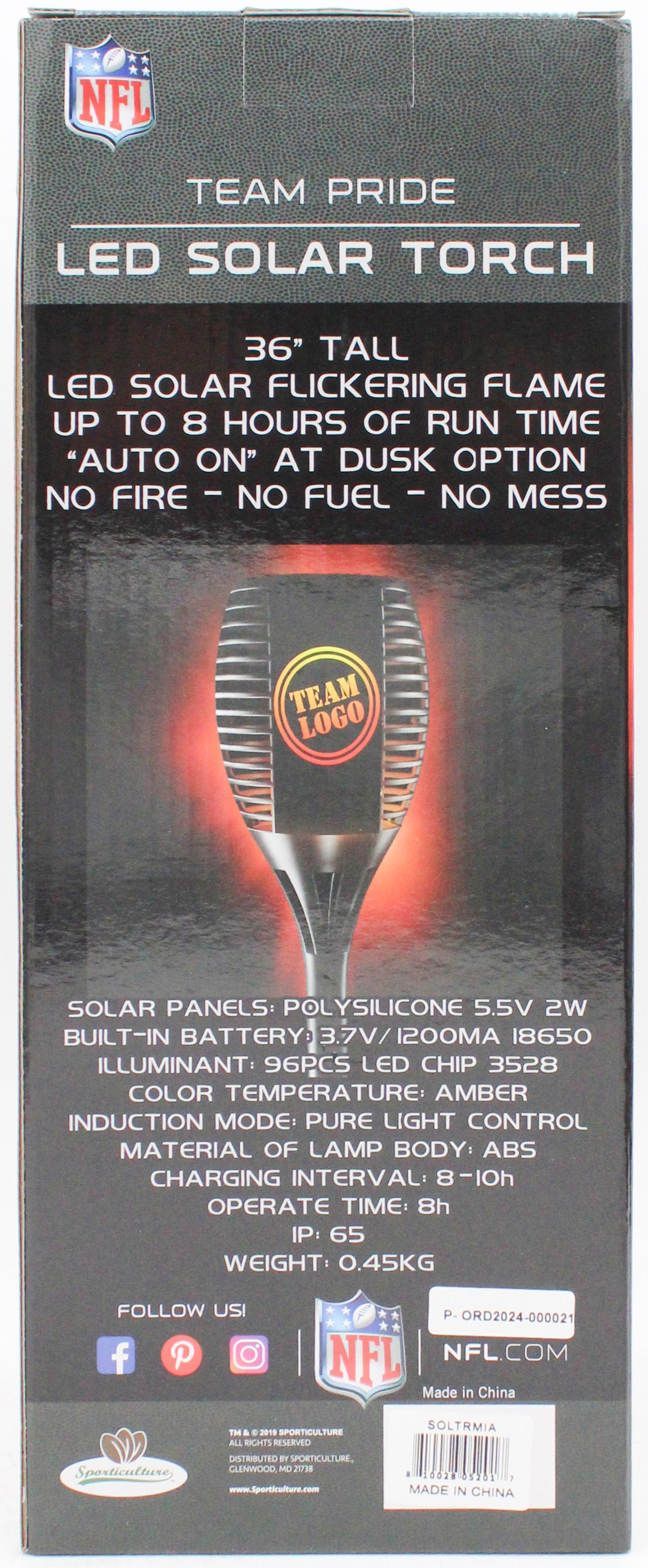 MIAMI DOLPHINS LED SOLAR TORCH  36"