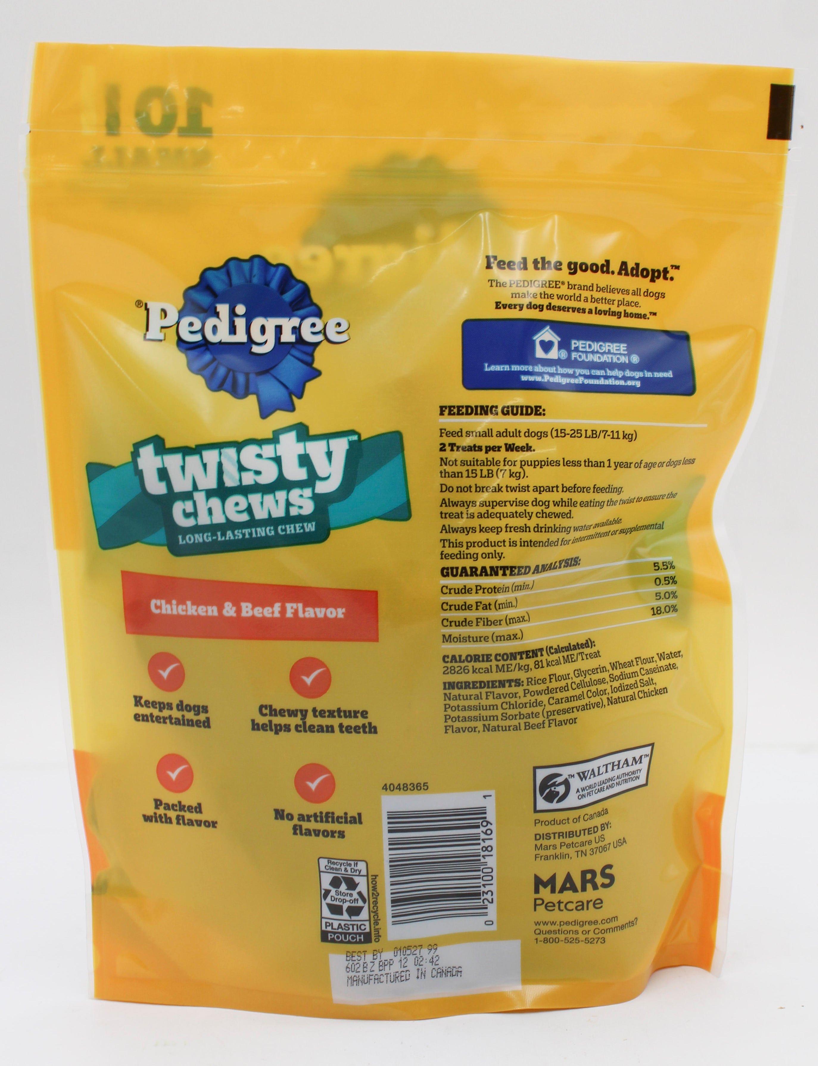 PEDIGREE TWISTY CHEWS DOG TREATS SMALL CHICKEN & BEEF FLAVOR 9.17 OZ. (10 PK) BB 1/5/2027