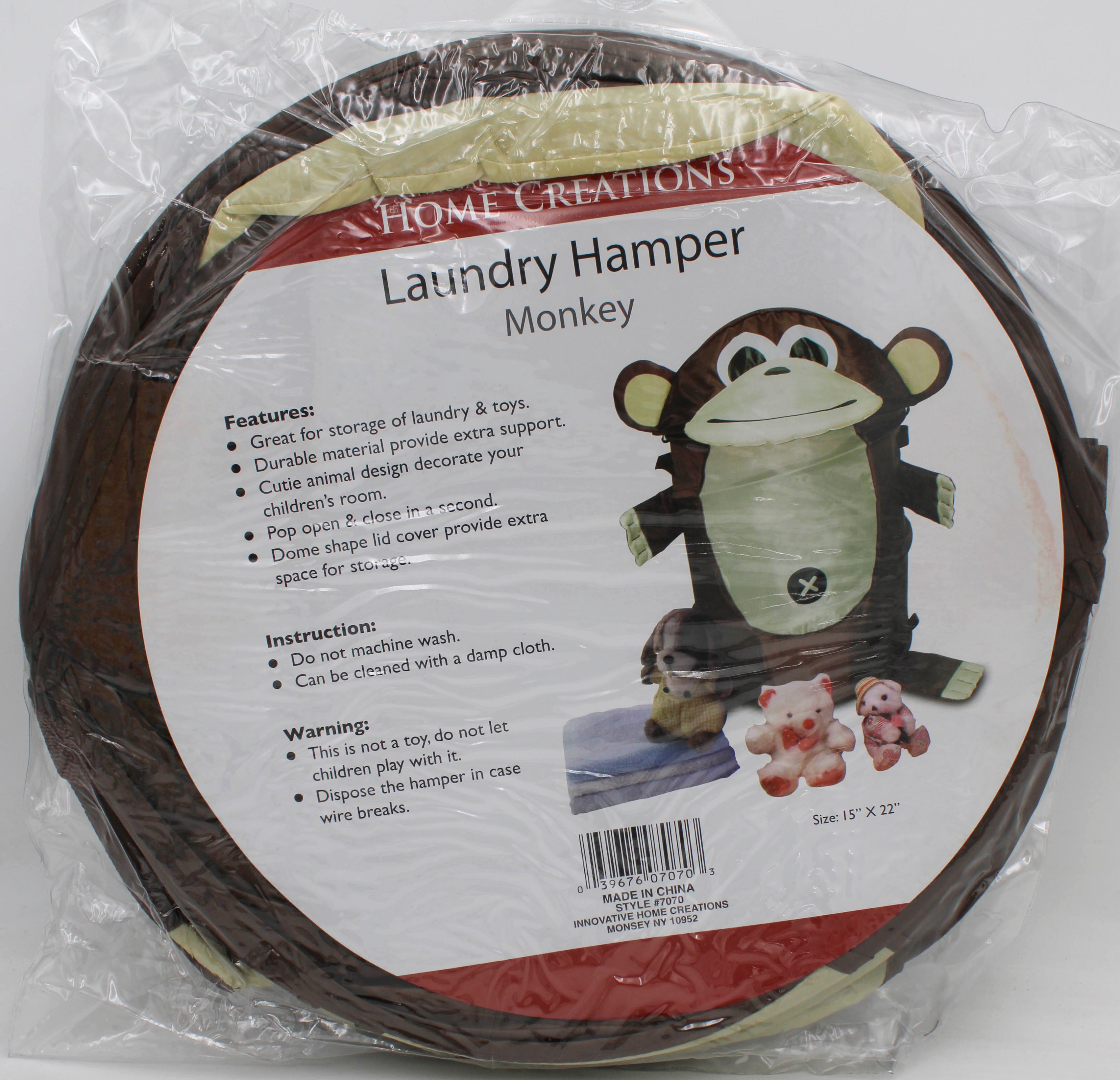 15''x22'' FOLDABLE STANDING HAMPER - MONKEY