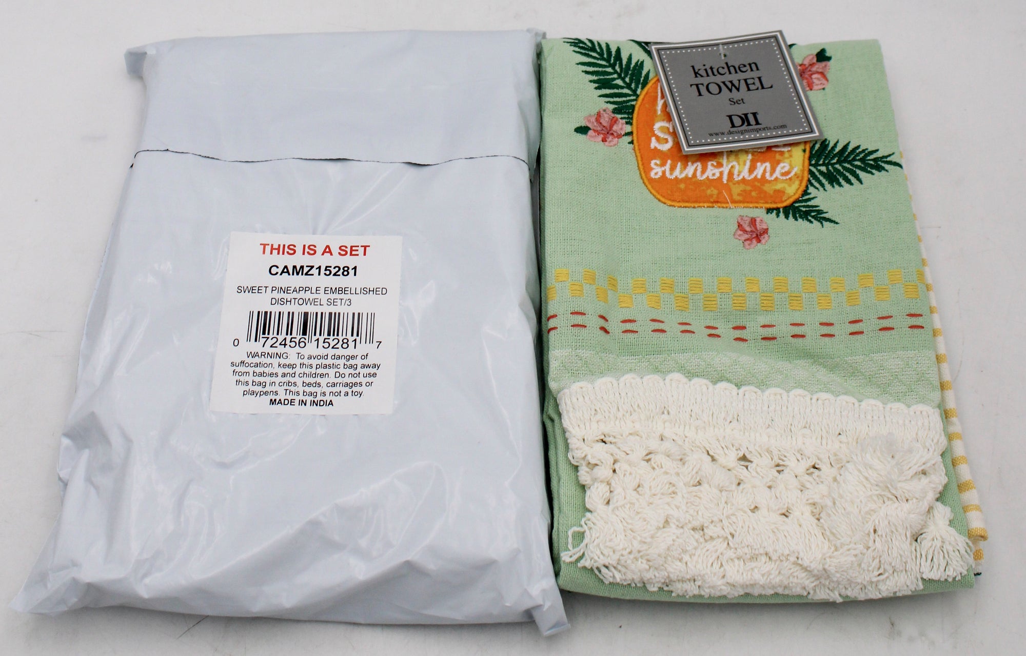 3CT DISHTOWEL SET- SWEET PINEAPPLE EMBELLISHED