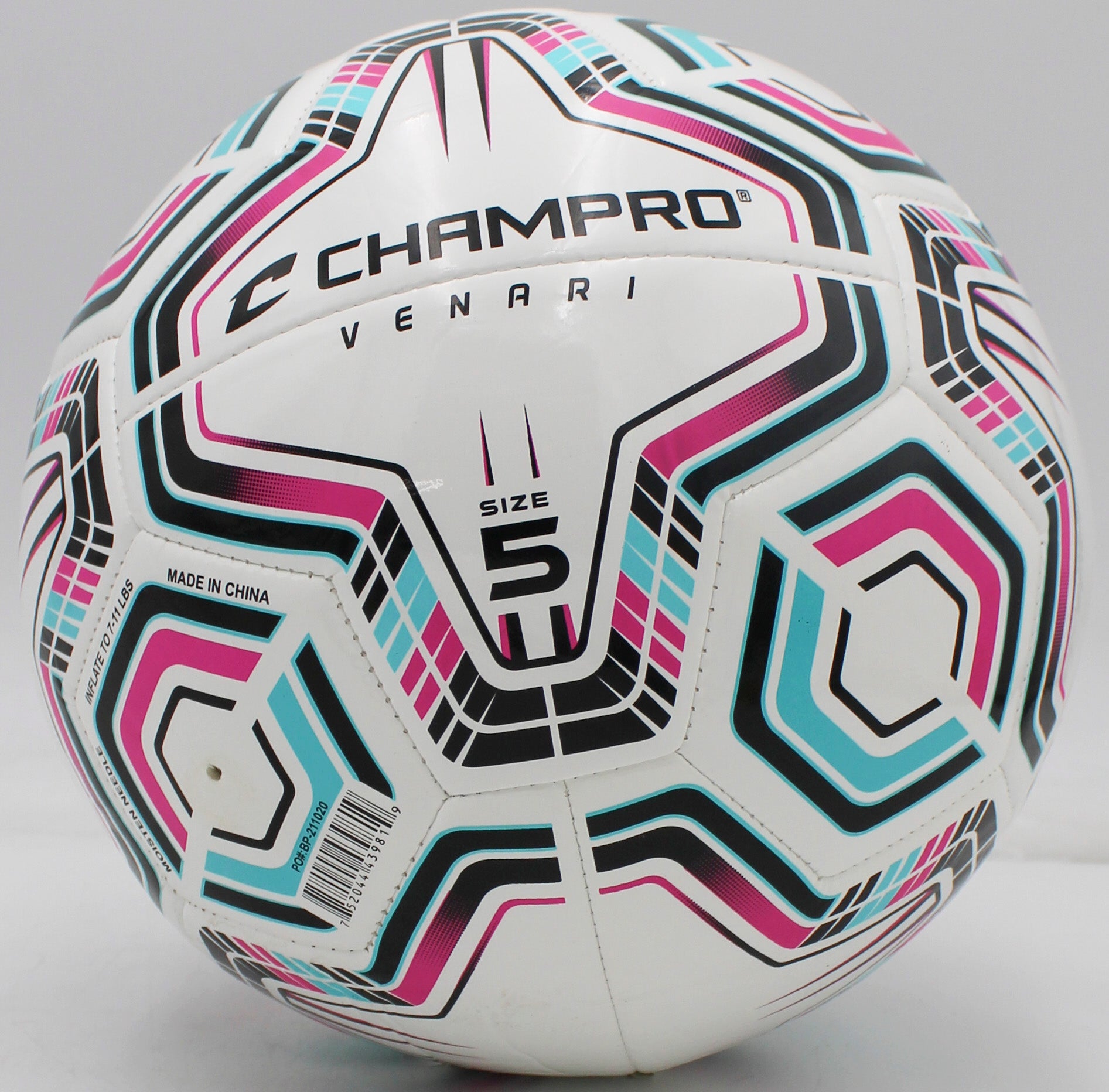 VENARI 20 Panel Soccer Ball #5 BLACK TEAL PINK