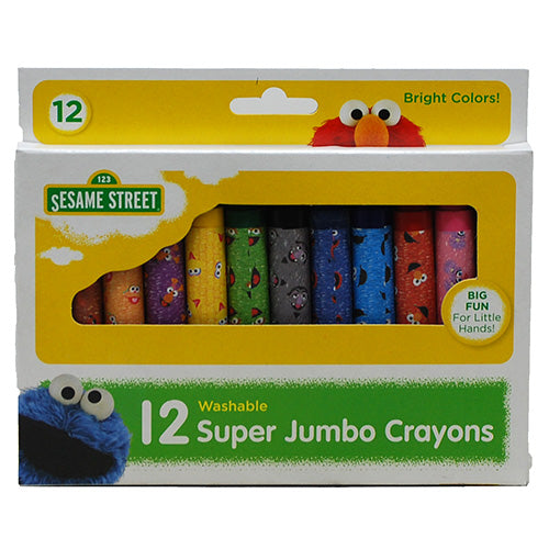 SESAME STREET WASHABLE JUMBO CRAYONS 12CT-BRIGHT COLORS