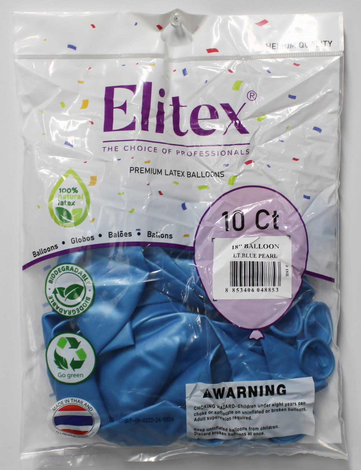 ELITEX 18" LIGHT BLUE PEARL ROUND BALLOON, 10 PACK