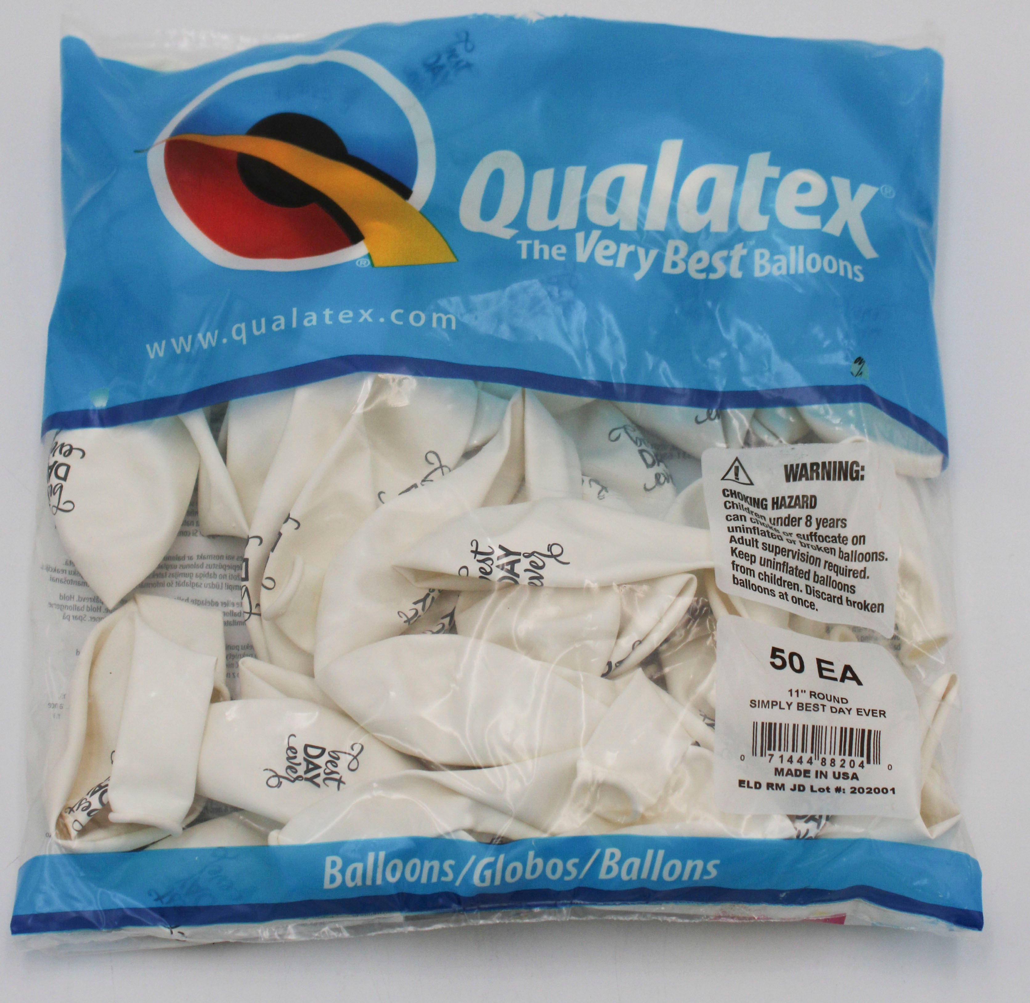 11" ROUND QX LATEX BALLOON WHITE 50CT SIMPLY BEST DAY EVER