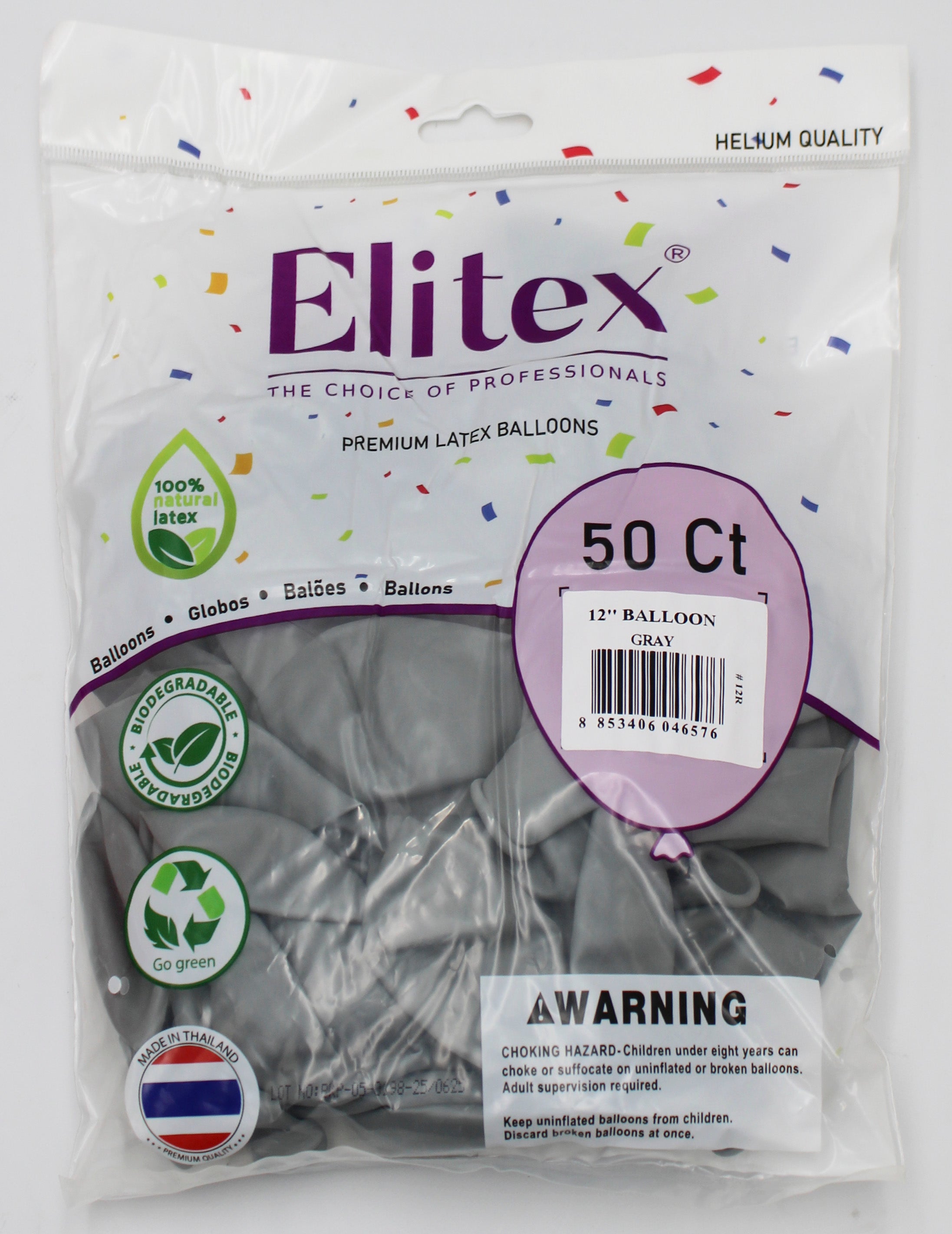 ELITEX 12" GRAY ROUND BALLOON, 50 PACK