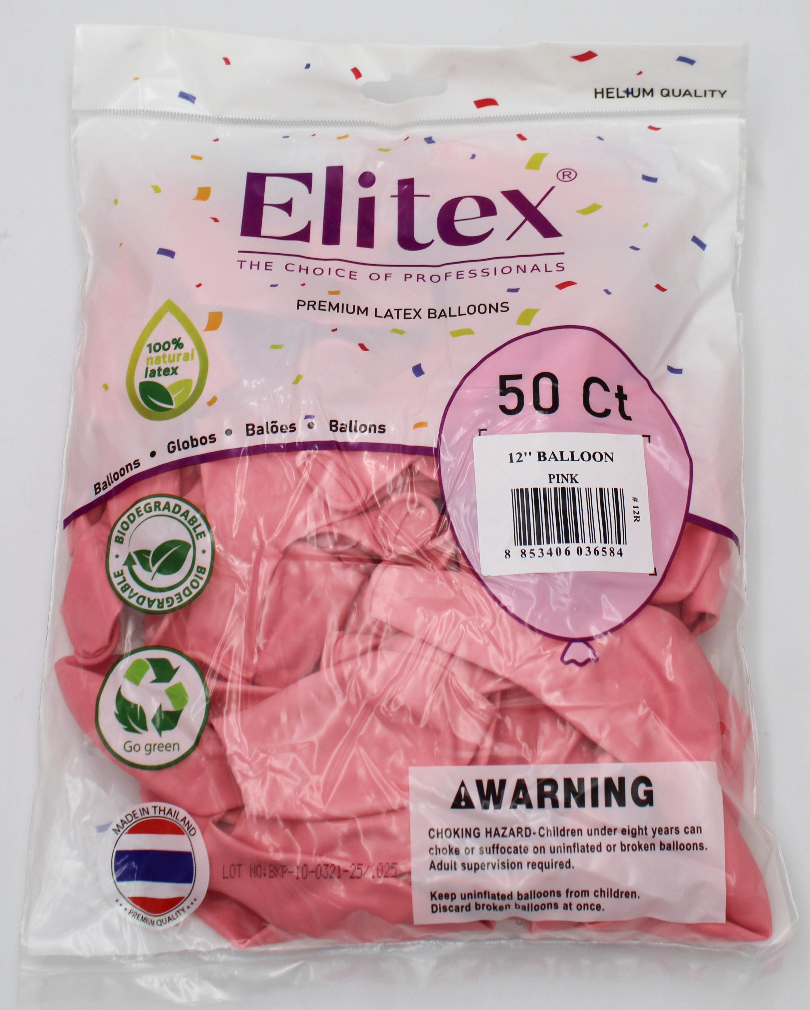 ELITEX 12" PINK ROUND BALLOON, 50 PACK