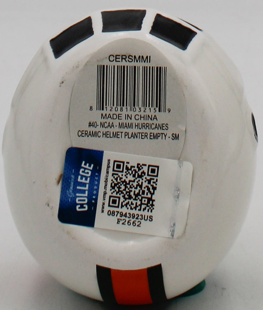 OFFICIALLY LICENCED MIAMI HURRICANES SMALL CERAMIC HELMET