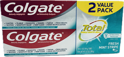 COLGATE TOTAL TOOTHPASTE 2CT 5.1oz FRESH MINT STRIPE GEL EXP 8/31/24 NI