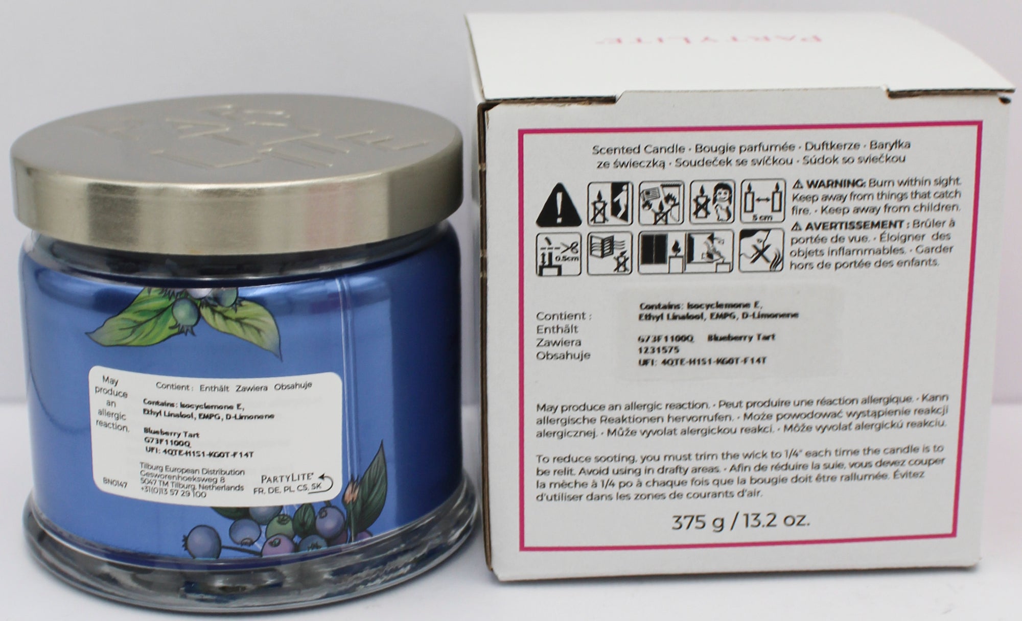 PARTYLITE BLUEBERRY TART 3-WICK JAR CANDLE 13.2oz