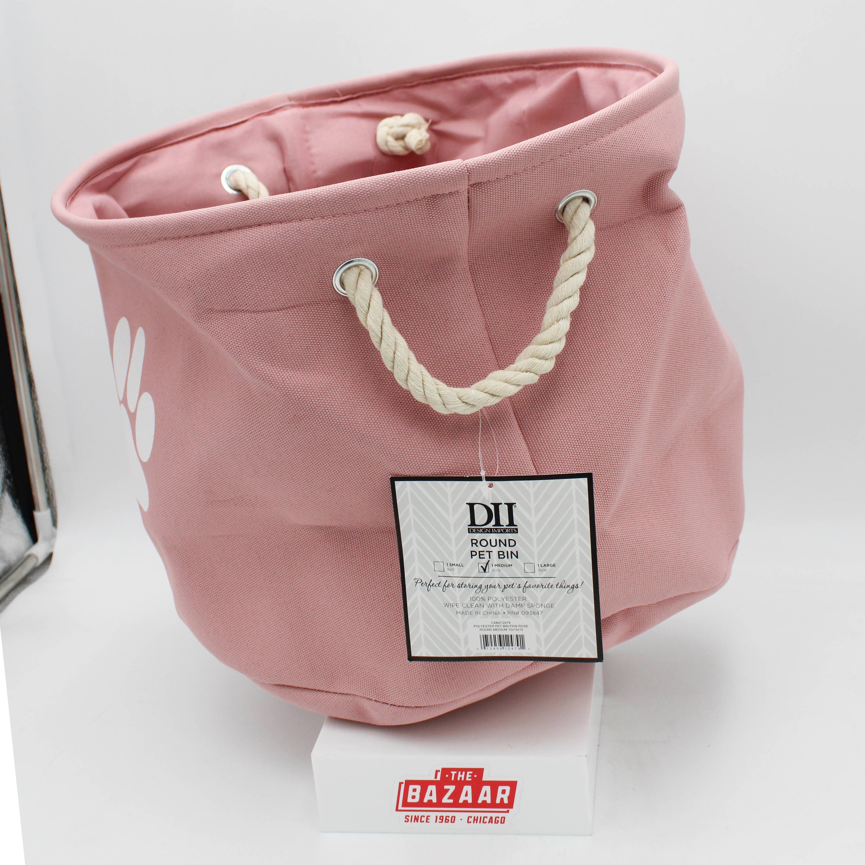 POLYESTER PET BIN PAW ROSE ROUND MEDIUM 12x15x15