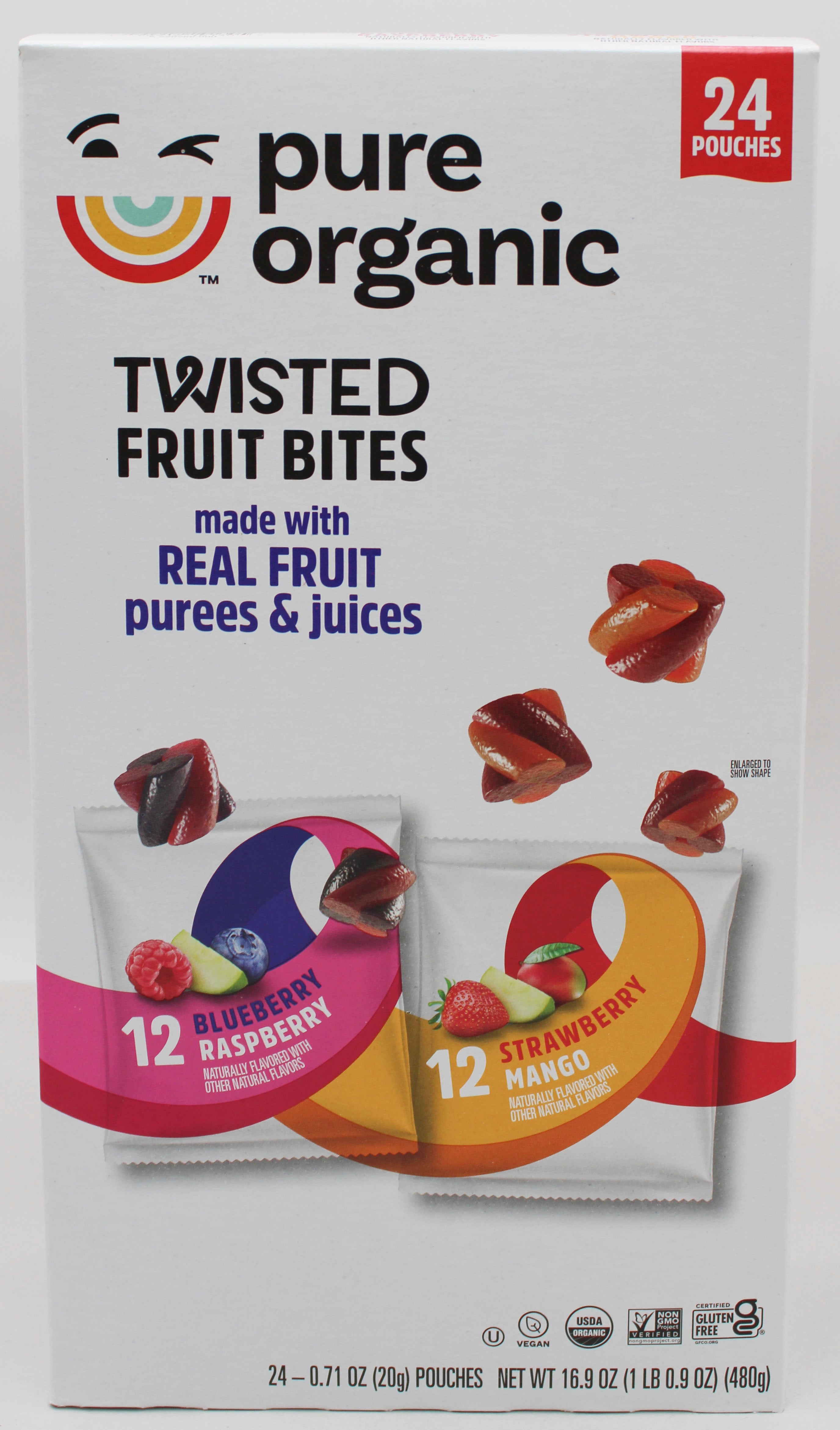 PURE ORGANIC TWISTED FRUIT BITES 24CT CLUB PACK 16.9 Oz BB 3/3/27 NI