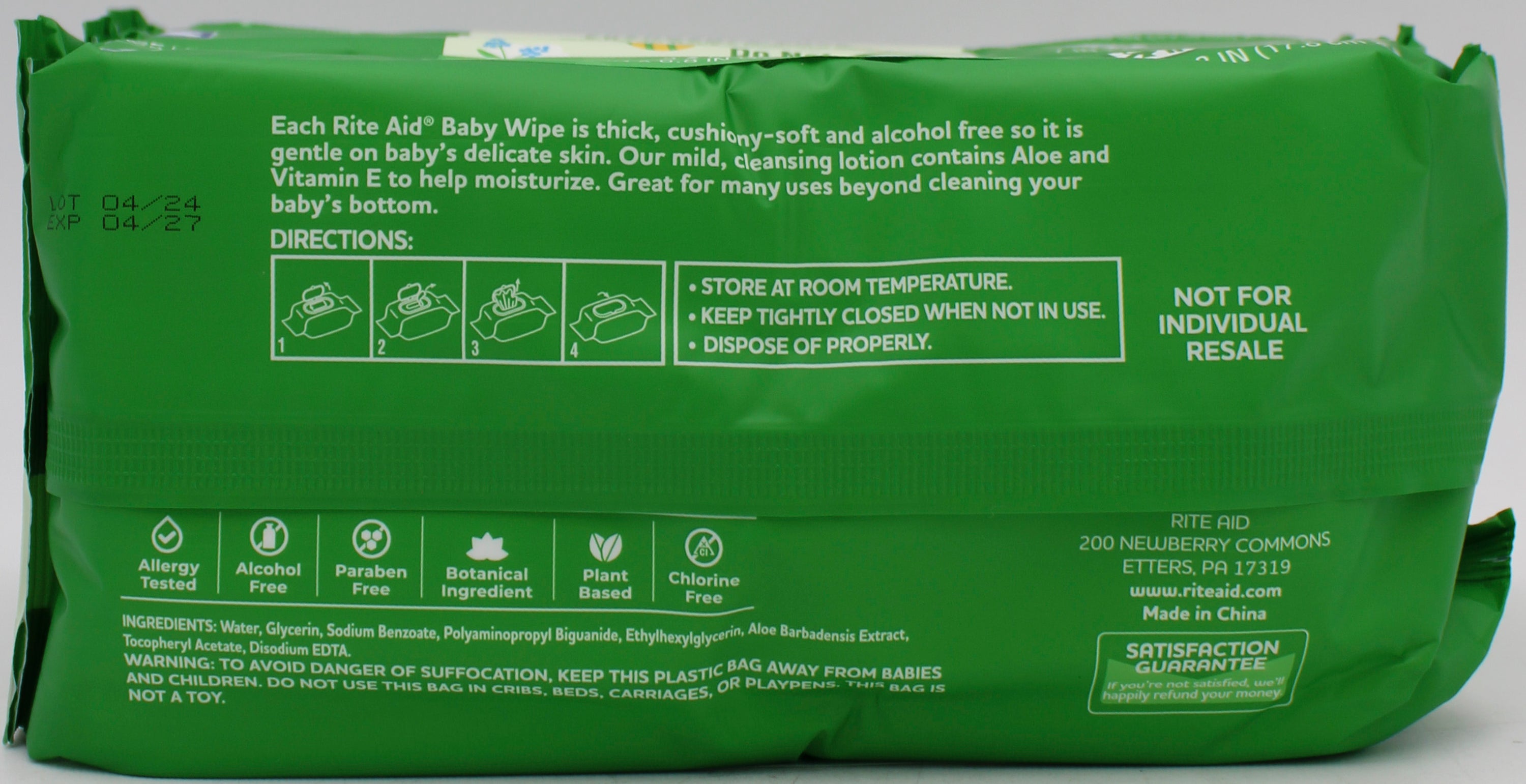 RITE AID BABY WIPES FRAGRANCE FREE 99% Water & Plant Based 64CT 3PK