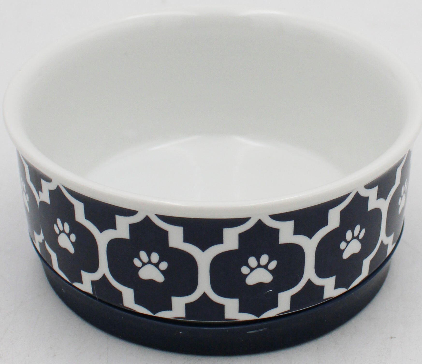 CERAMIC PET BOWL - LATTICE NAUTICAL BLUE - SMALL 4.25Dx2H
