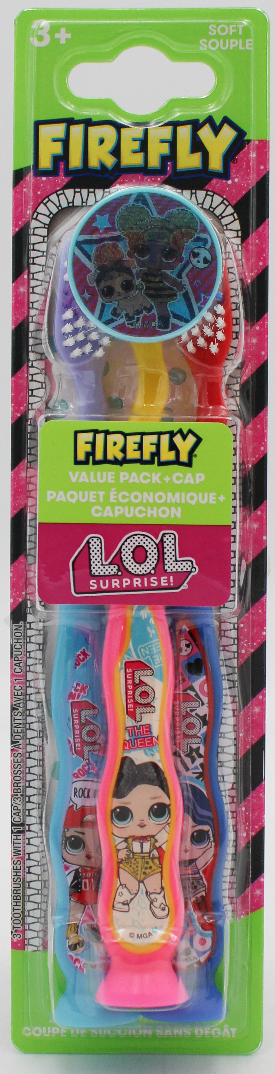 FIREFLY ZIGGLY SUCTION CUP TOOTHBRUSH LOL SURPRISE! 3ct W/CAP - SOFT NI