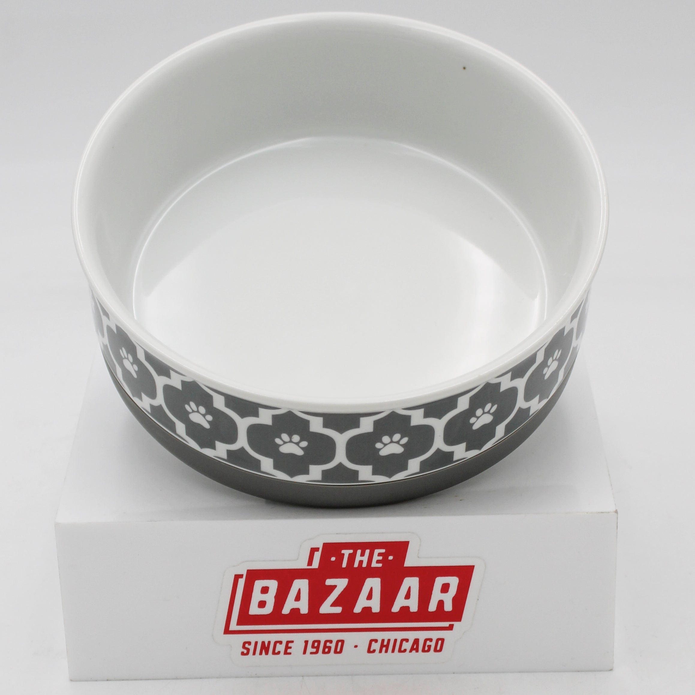 CERAMIC PET BOWL - LATTICE GRAY - MEDIUM 6Dx2H