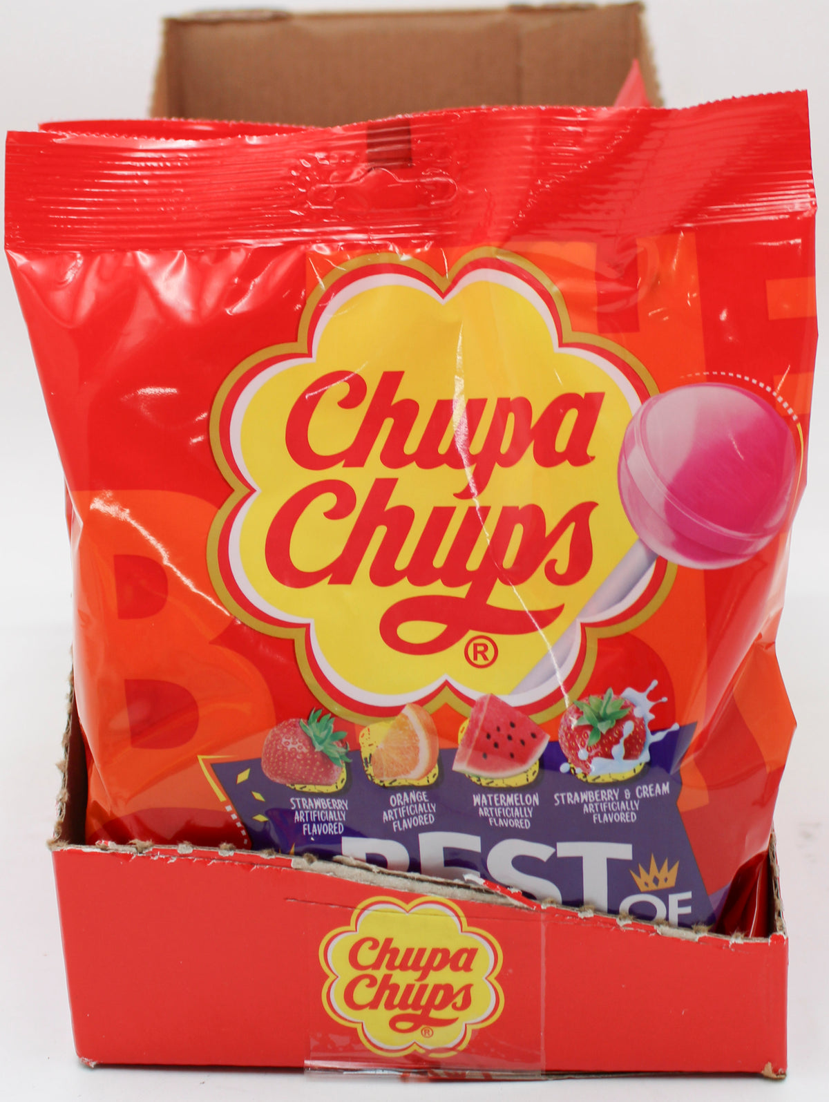 CHUPA CHUPS THE BEST OF LOLLIPOPS, ASSORTED FLAVORS, 10-PIECE PEG BAG BB 2/1/27 NI