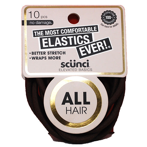 SCUNCI HAIR ELASTICS 10CT-ALL HAIR/BROWN NI