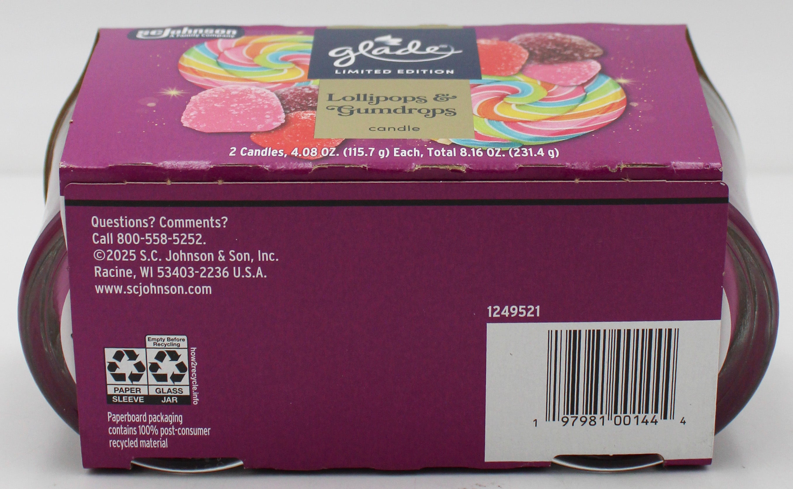 SP GLADE CANDLES 2PK 4.08oz LOLLIPOPS & GUMDROOPS