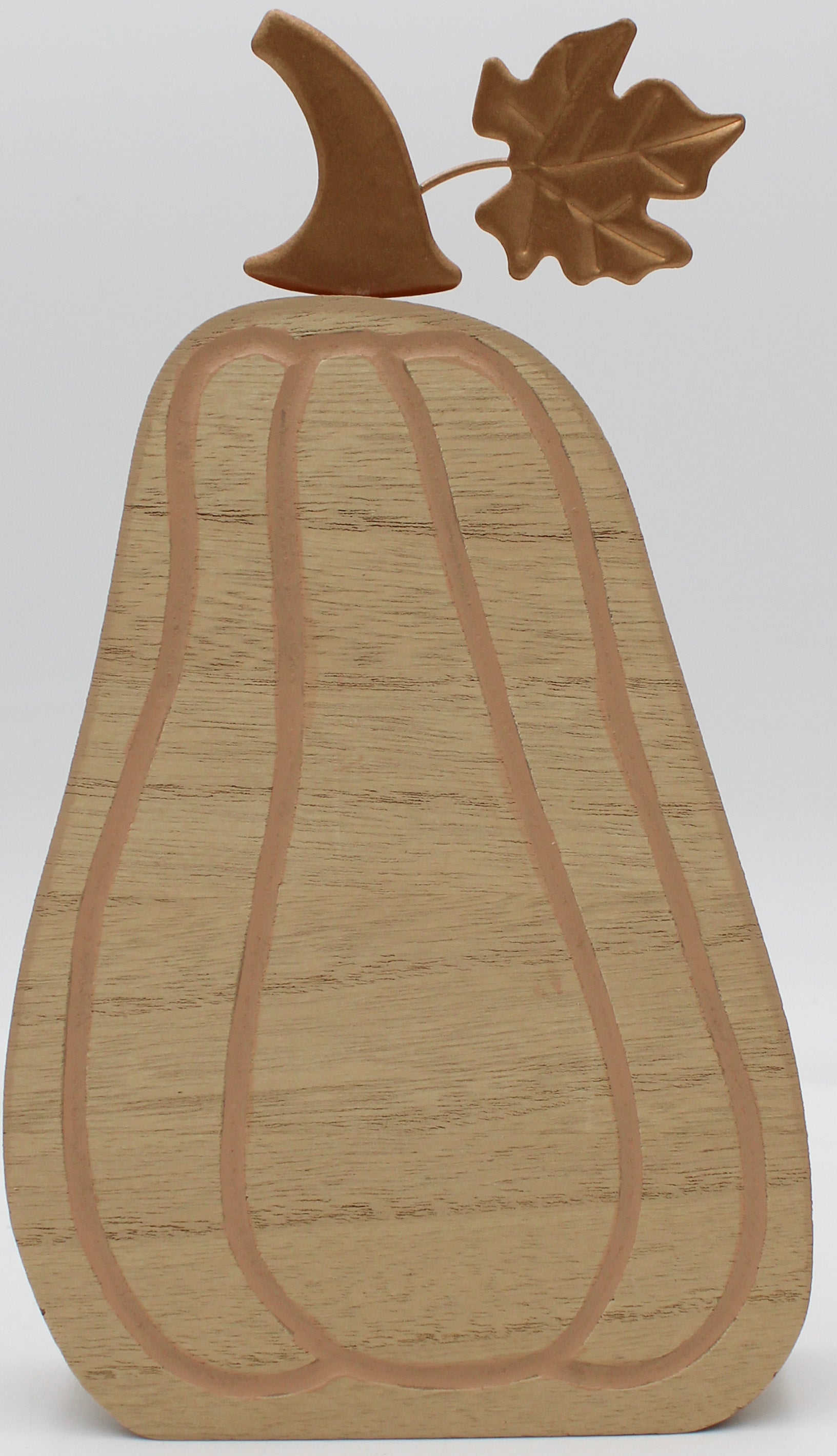 WOODEN CARVED PUMPKIN 7"L x 6"H x 1.25"D