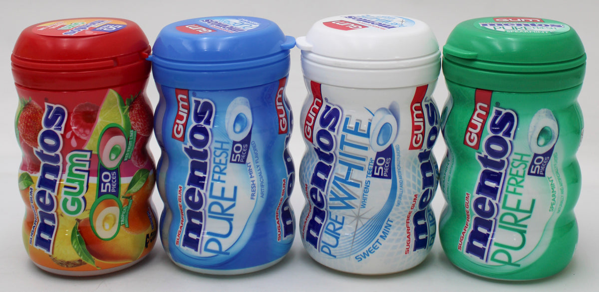 MENTOS GUM 4-FLAVOR CURVY BOTTLE, 48-UNIT FLOOR DISPLAY BB 2/1/27 NI