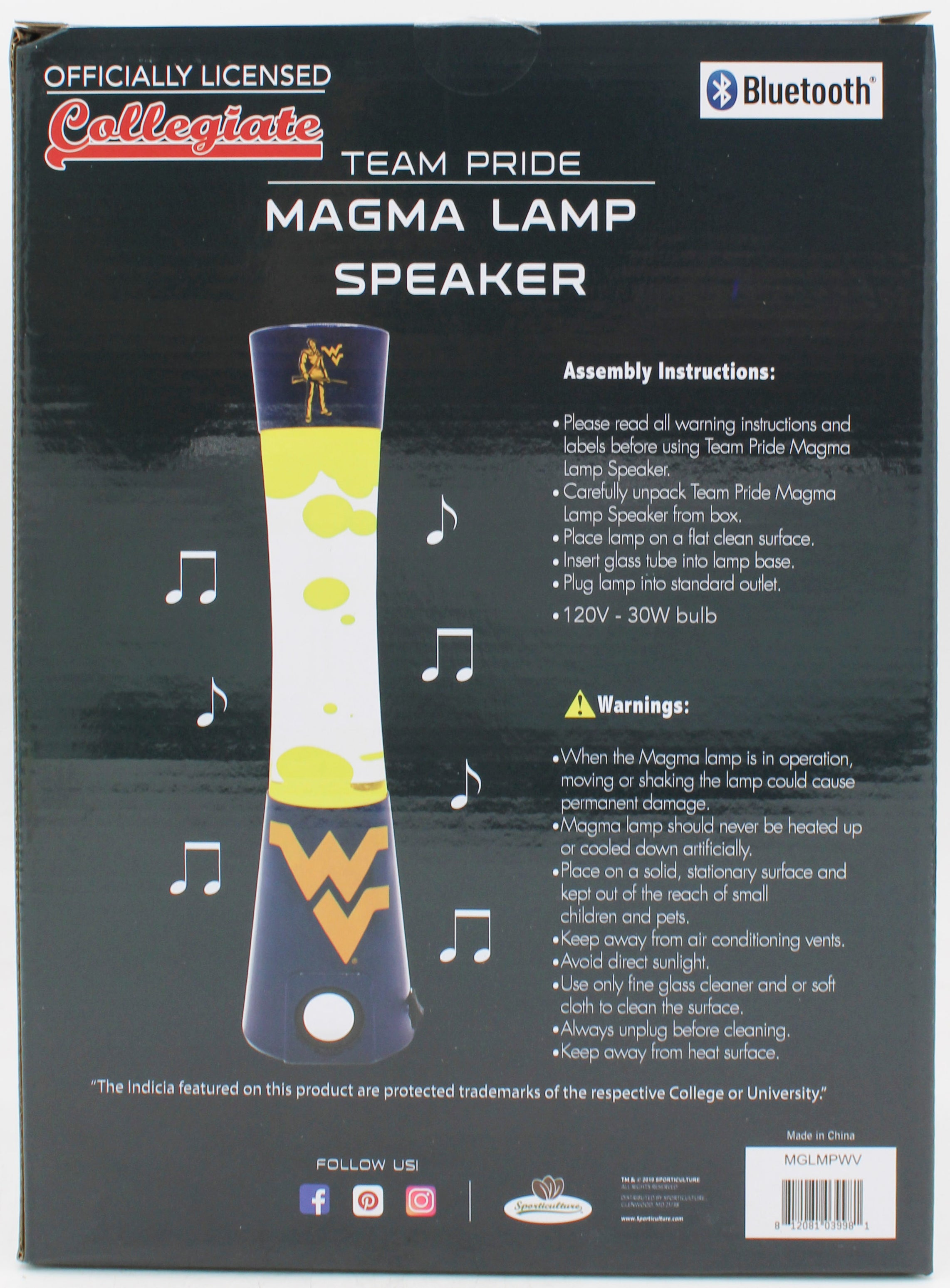 WEST VIRGINIA MOUNTAINEERS LAVA LAMP SPEAKER 16.5"