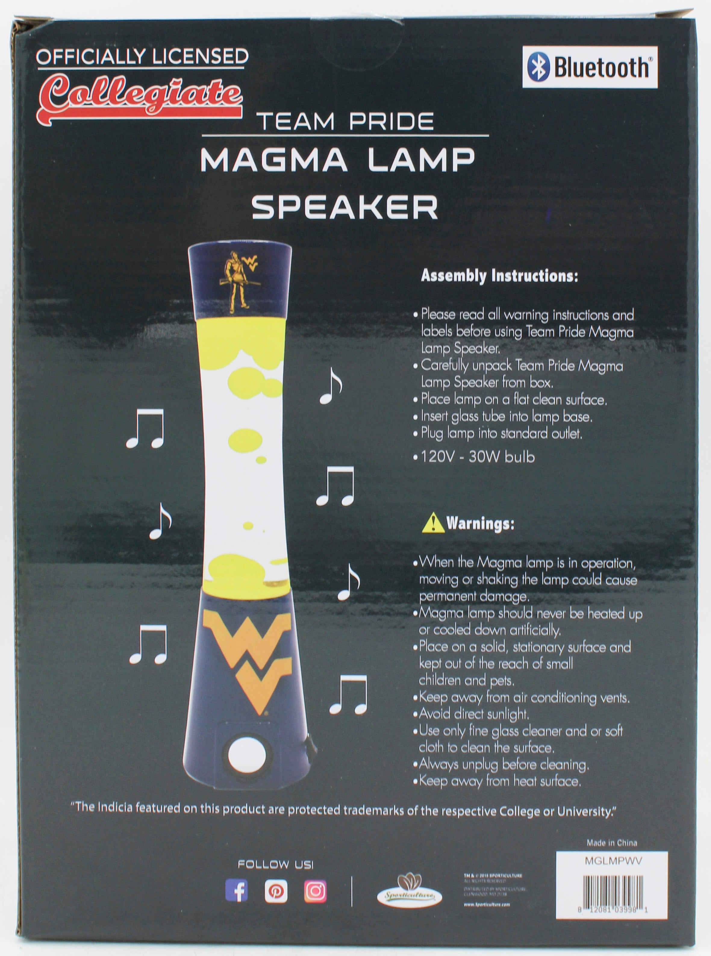 WEST VIRGINIA MOUNTAINEERS LAVA LAMP SPEAKER 16.5"