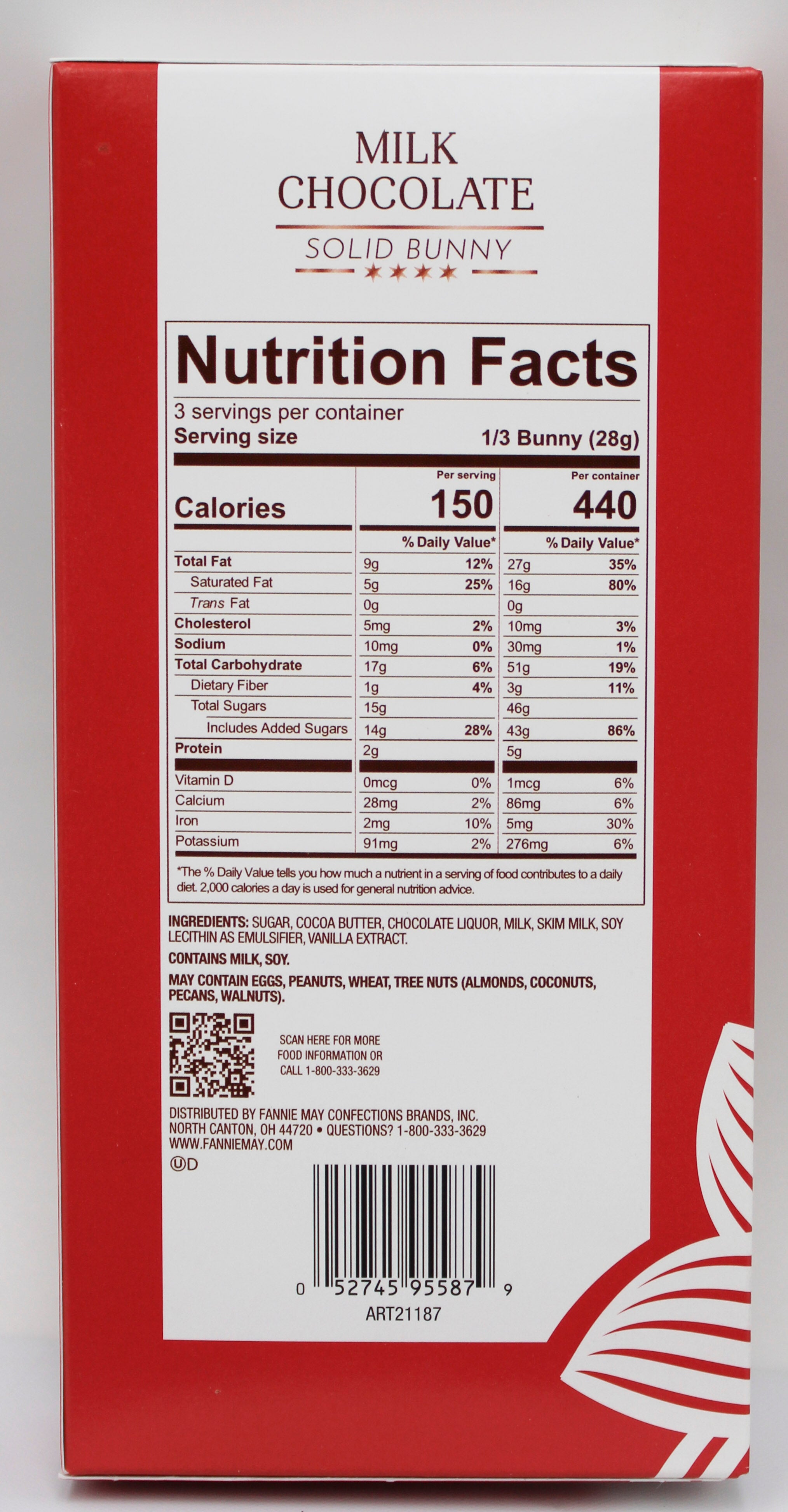 FANNIE MAY SOLID MILK CHOCOLATE BUNNY 3 Oz BB 12/15/26