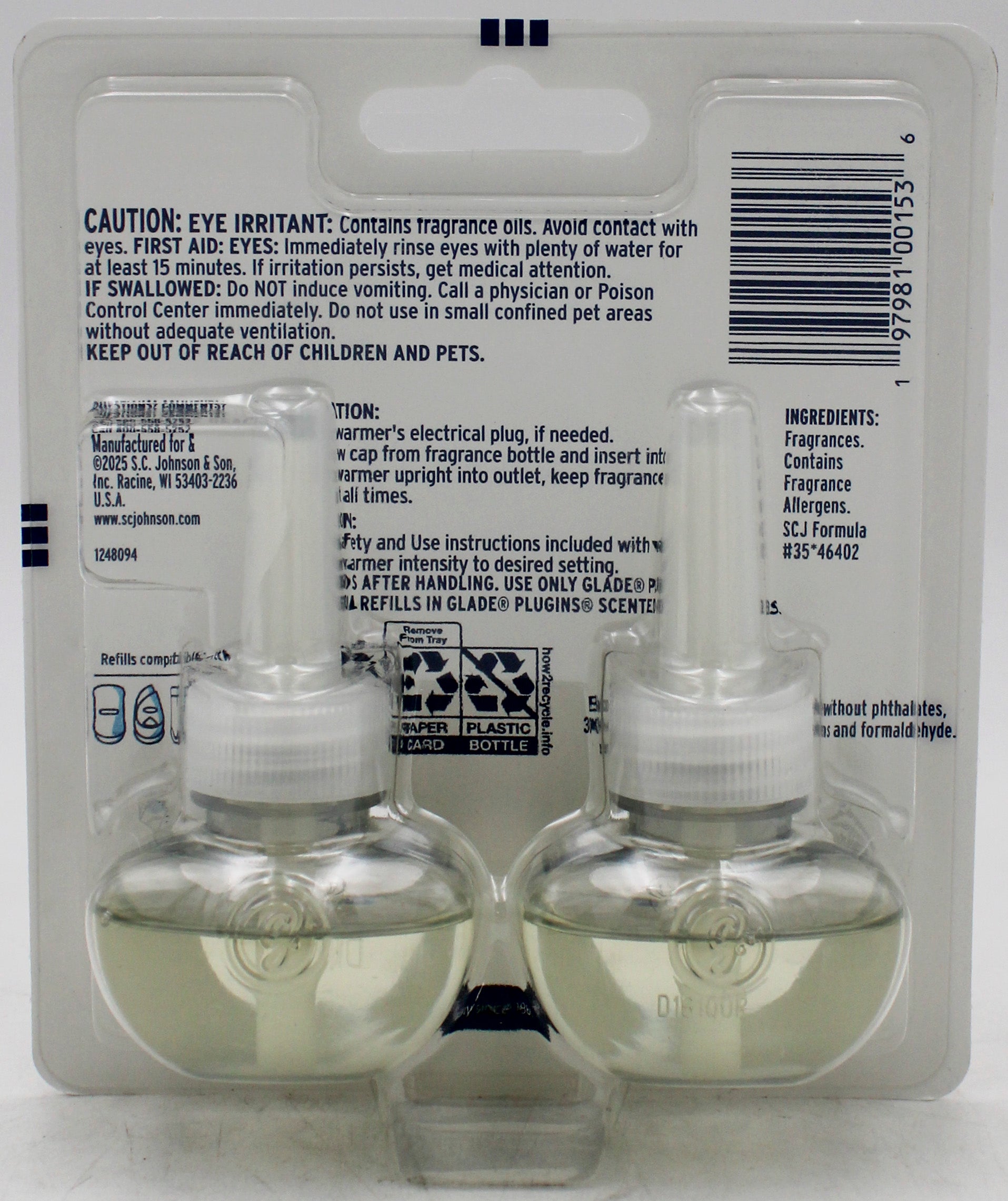 SP GLADE PLUGINS SCENTED OIL 2REFILLS 1.34oz ORANGE ZEST & CLOVE