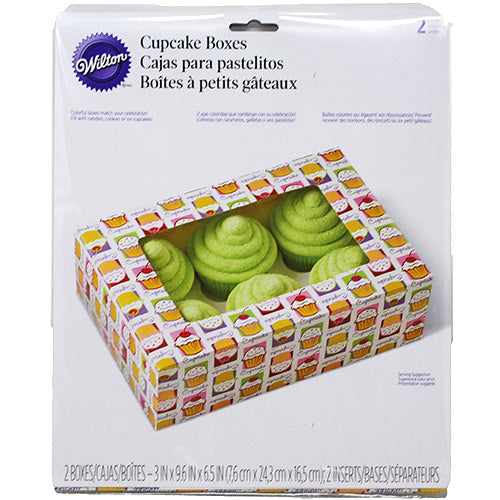 WILTON CUPCAKE BOX 3X9.6X6.5"(HOLDS 6) 2CT