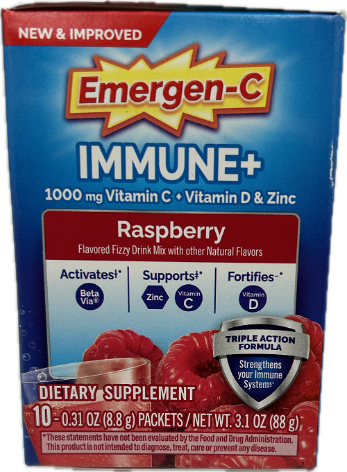 EMERGEN-C IMMUNE+ TRIPLE ACTION POWDER RASPBERRY 10ct 11/30/25 NI