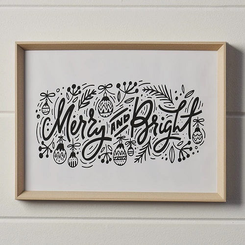MERRY AND BRIGHT FRAMED PRINT 15.5"L x11.5"H x1.25"D
