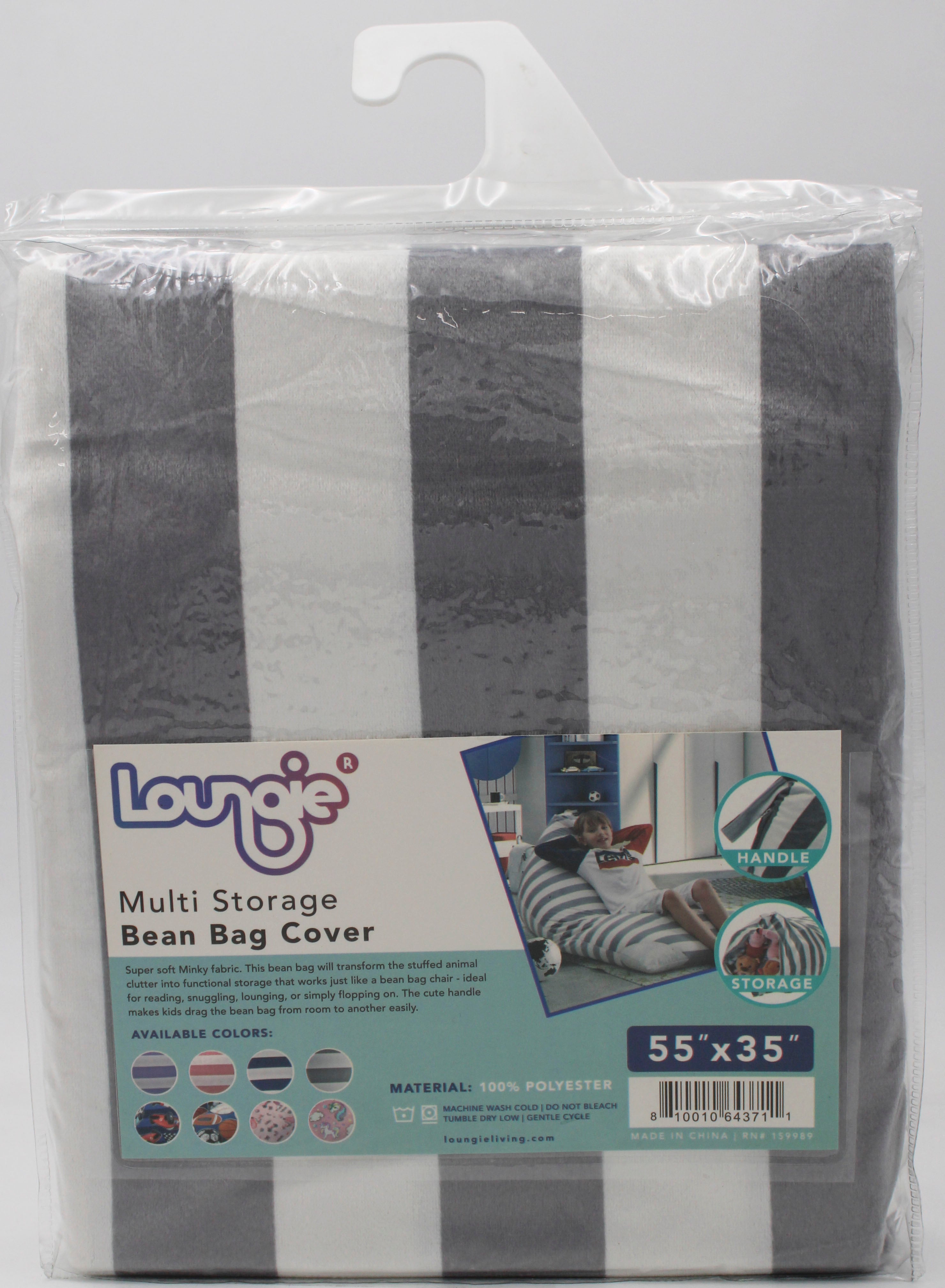 Stuffed Animal Storage Beanbag Cover - 55" Extra Large Bean Bag Chair, Stripe Grey by Loungie