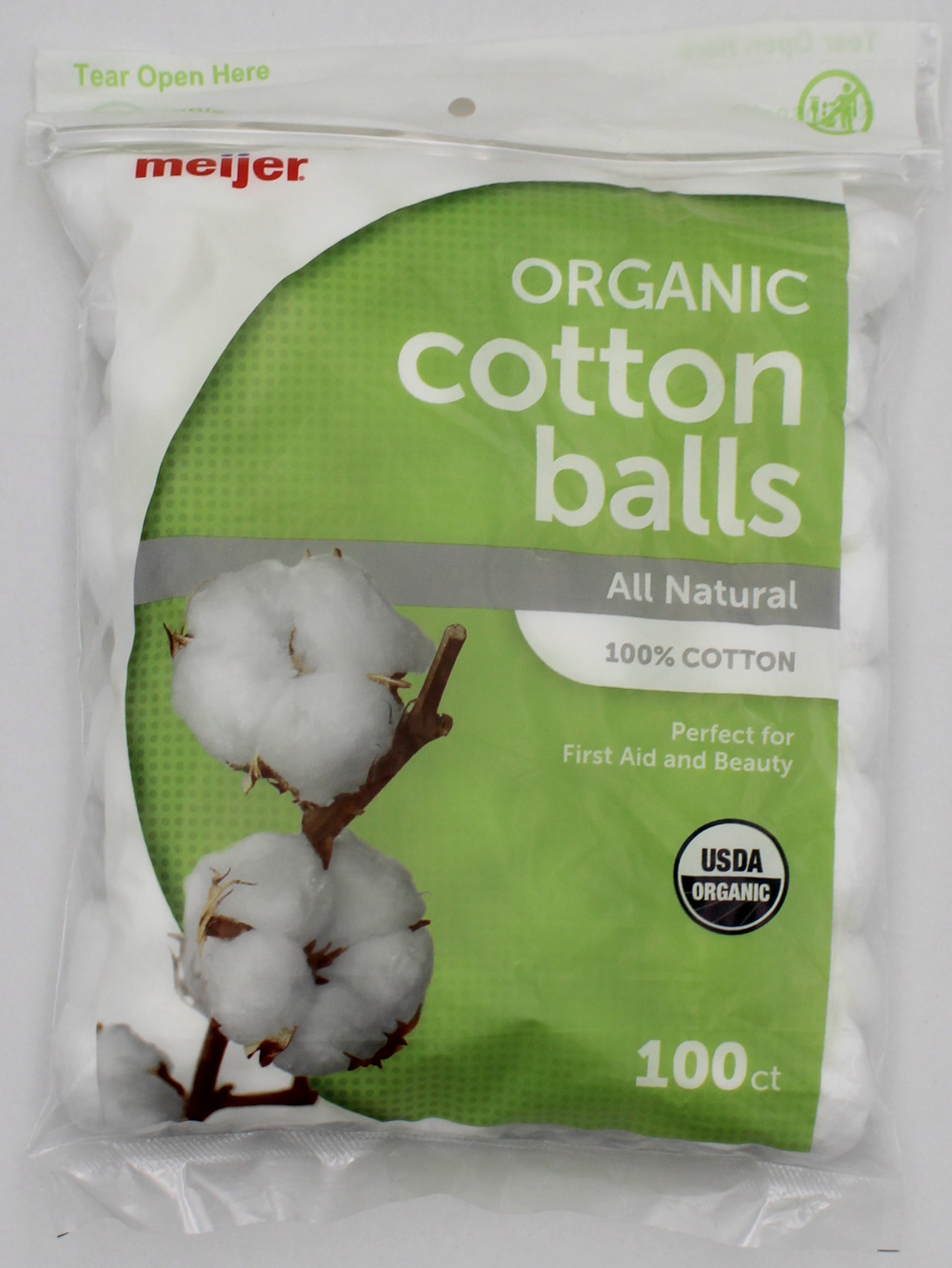 MEIJER 100ct COTTON BALLS ORGANIC