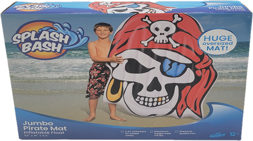 SPLASH BASH INFLATABLE FLOAT JUMBO PIRATE SKULL MAT 59"x41"x5.5" AGE 12+