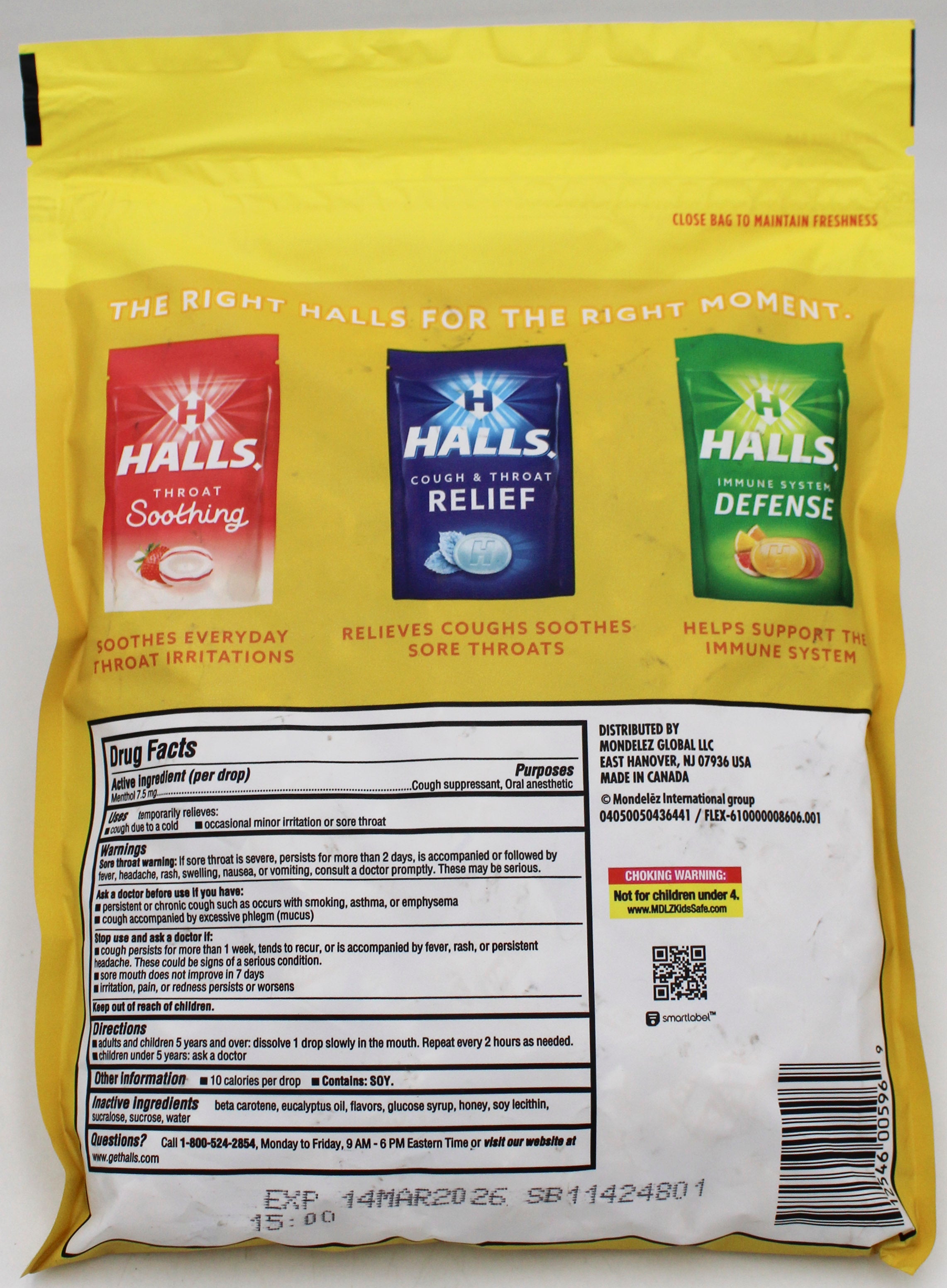 HALLS HONEY-LEMON BAG 140 pc  exp 3/15/26