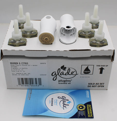 GLADE PLUGINS SCENTED OIL BOURBON & CITRUS 2 WARMERS + 6 REFILLS 0.67floz US