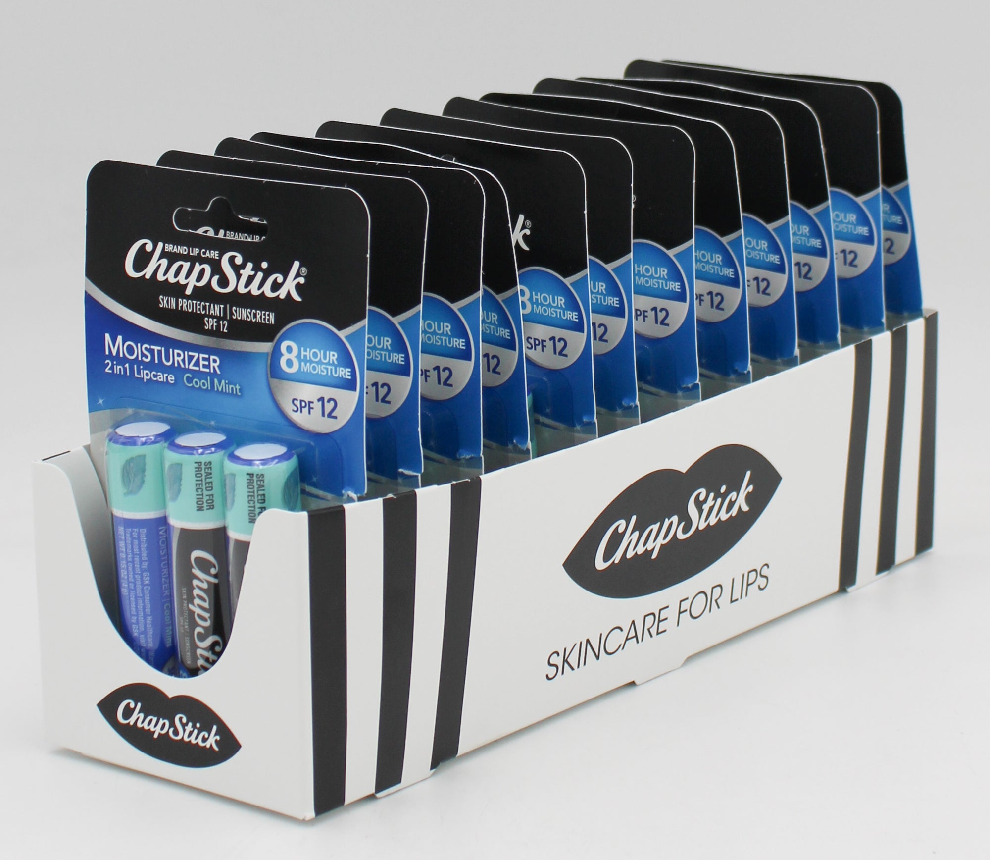 CHAPSTICK MOISTURIZER LIP BALM MINT SPF12 3ct 0.45oz EXP 12/31/2026