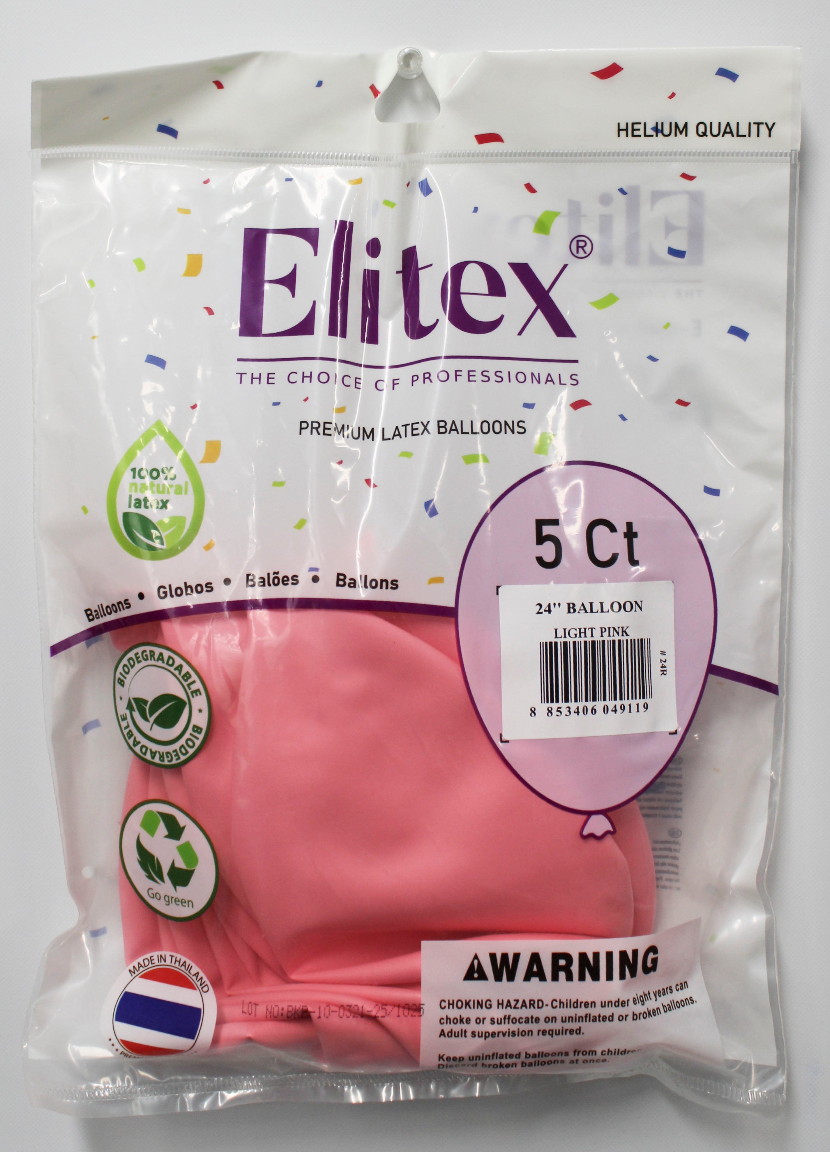 ELITEX 24" LIGHT PINK ROUND BALLOON, 5 PACK