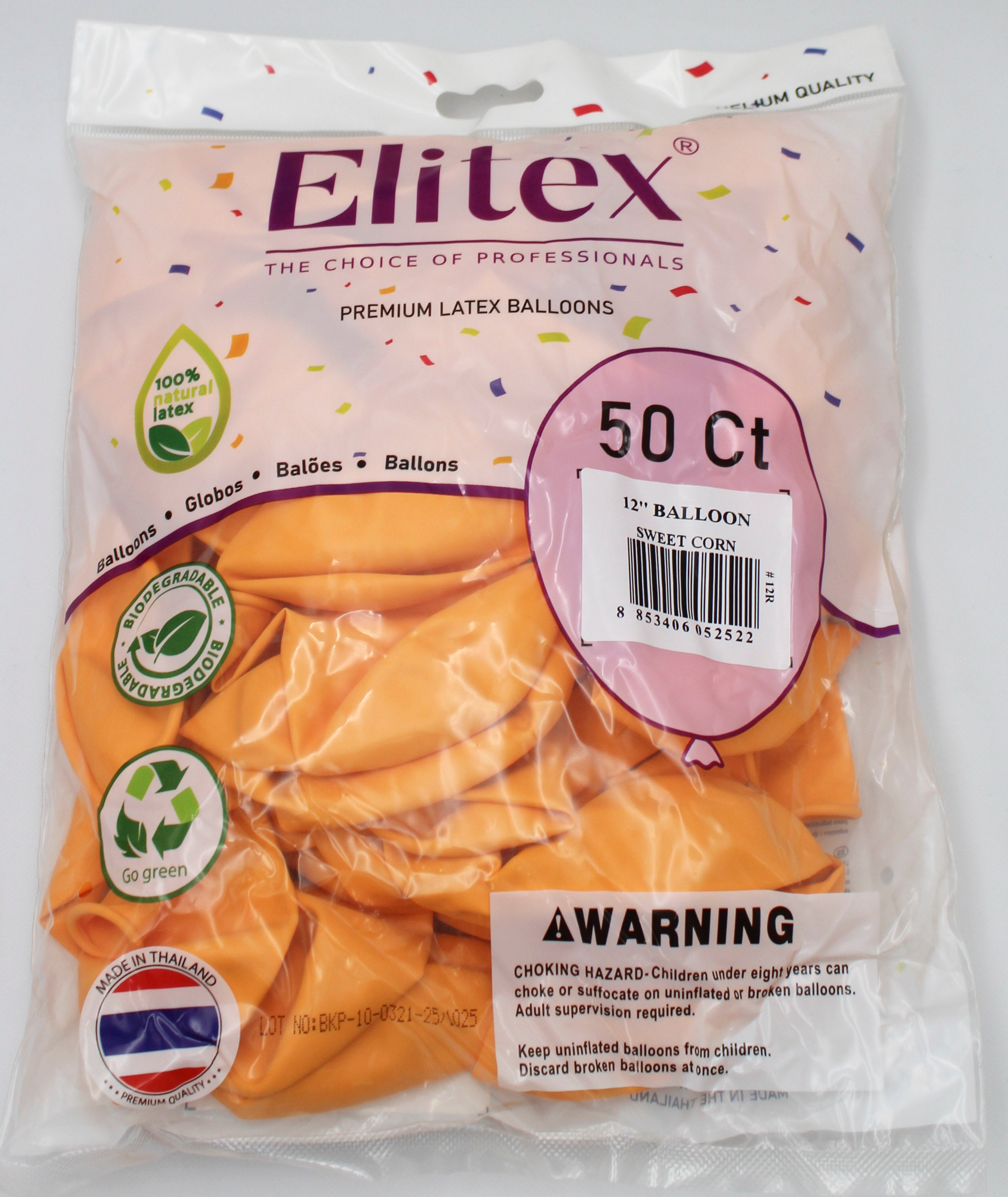 ELITEX 12" SWEET CORN ROUND BALLOON, 50 PACK